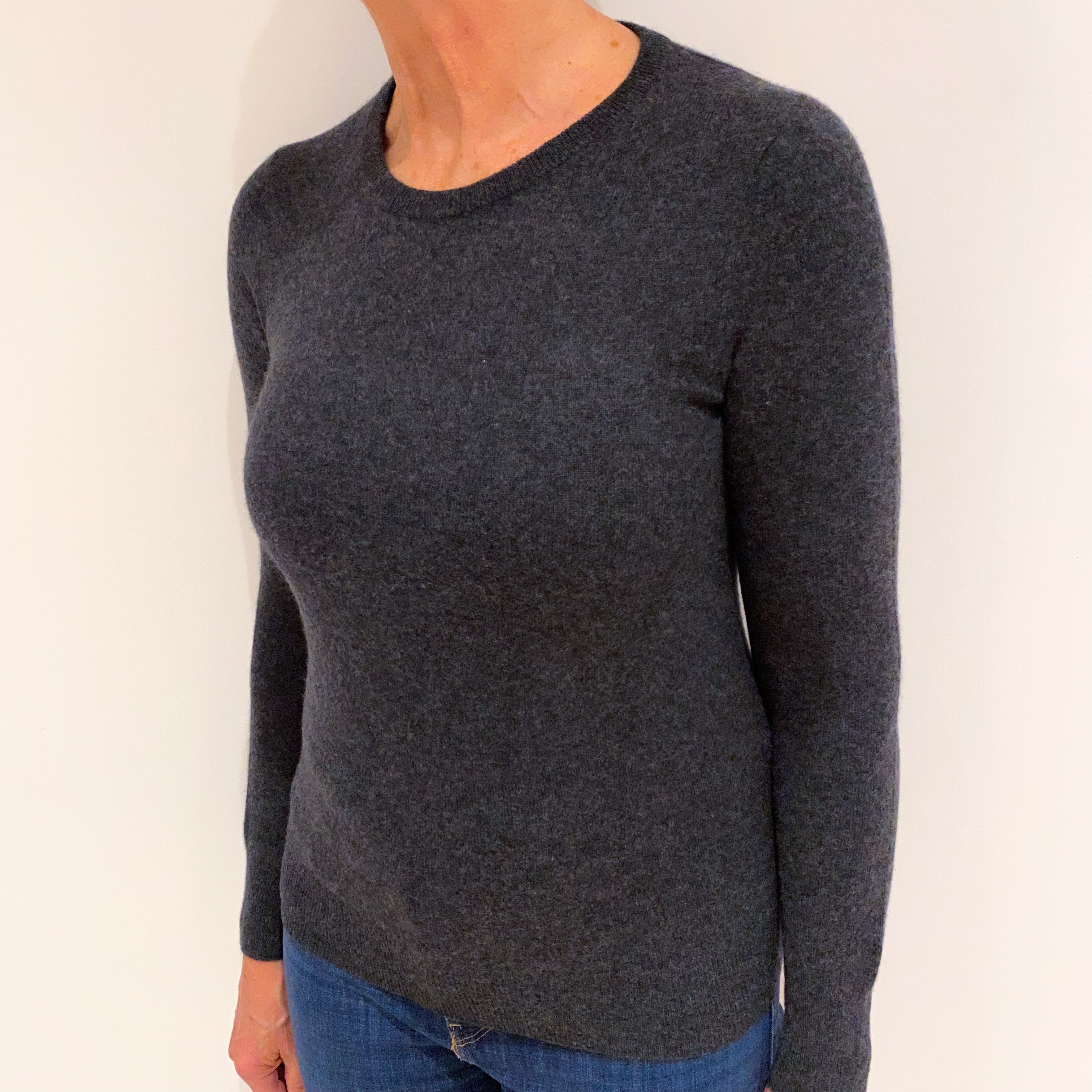 Slate Grey Cashmere Crew Neck Jumper Medium
