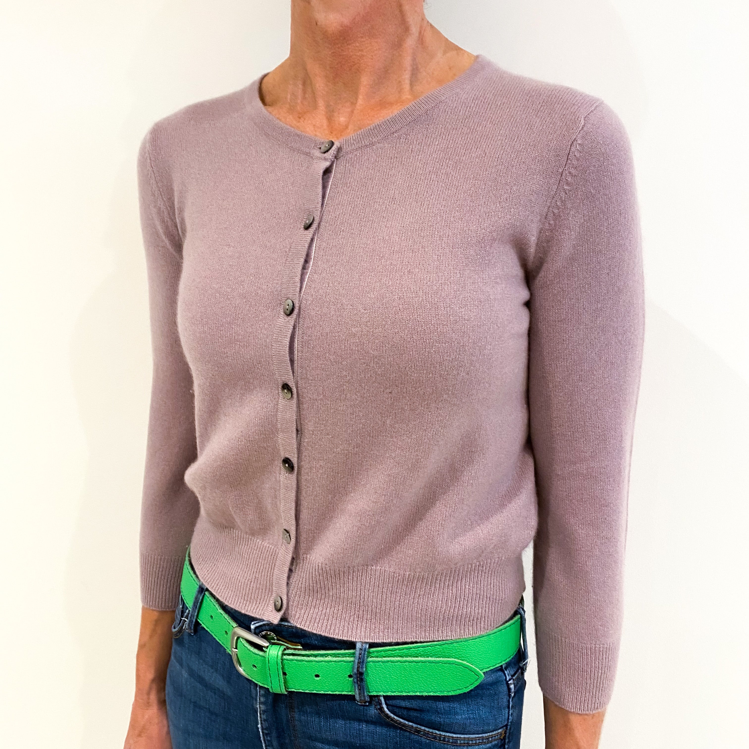 Lavender Purple Cashmere Crew Neck Cropped Cardigan Small