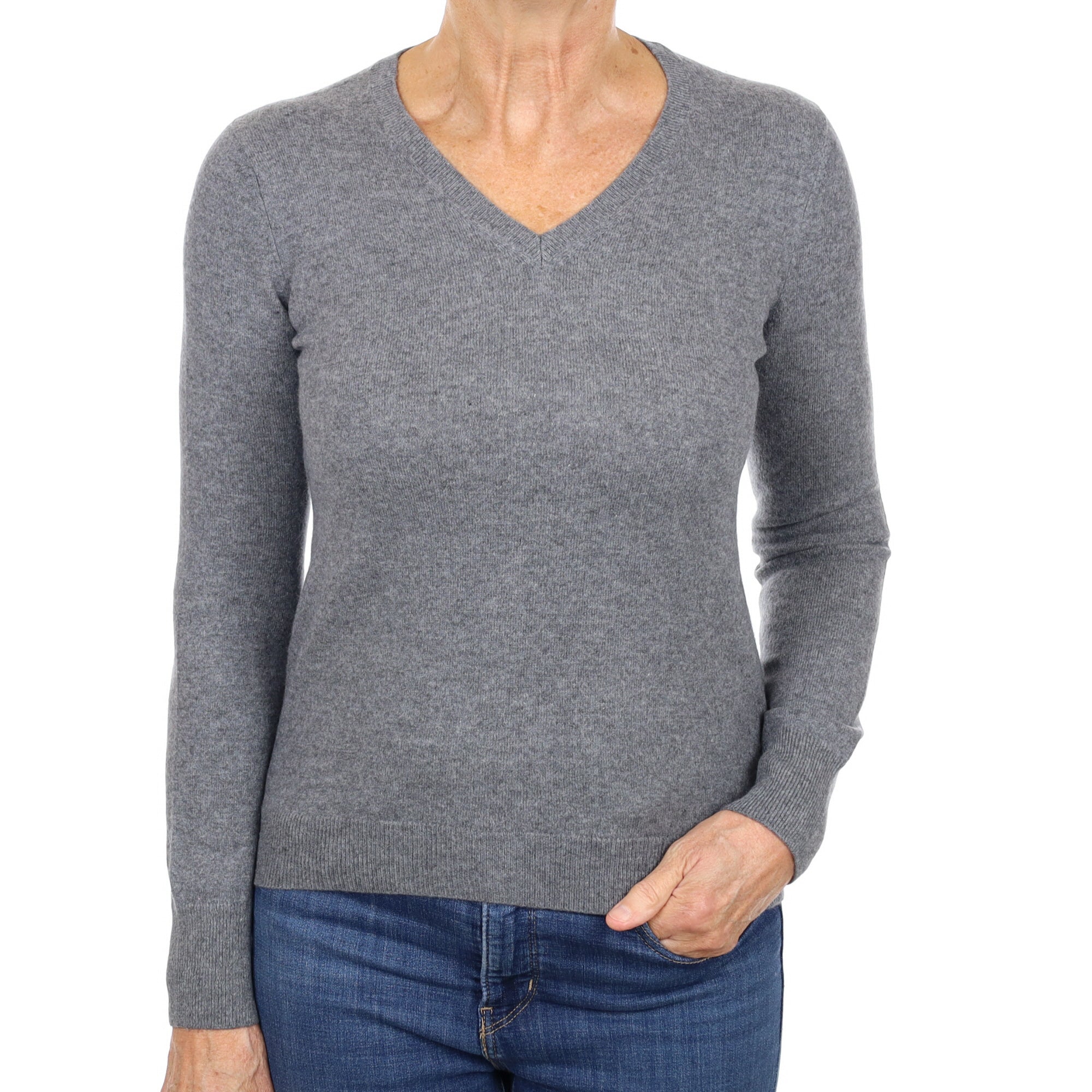 Slate Grey Cashmere V Neck Jumper Medium