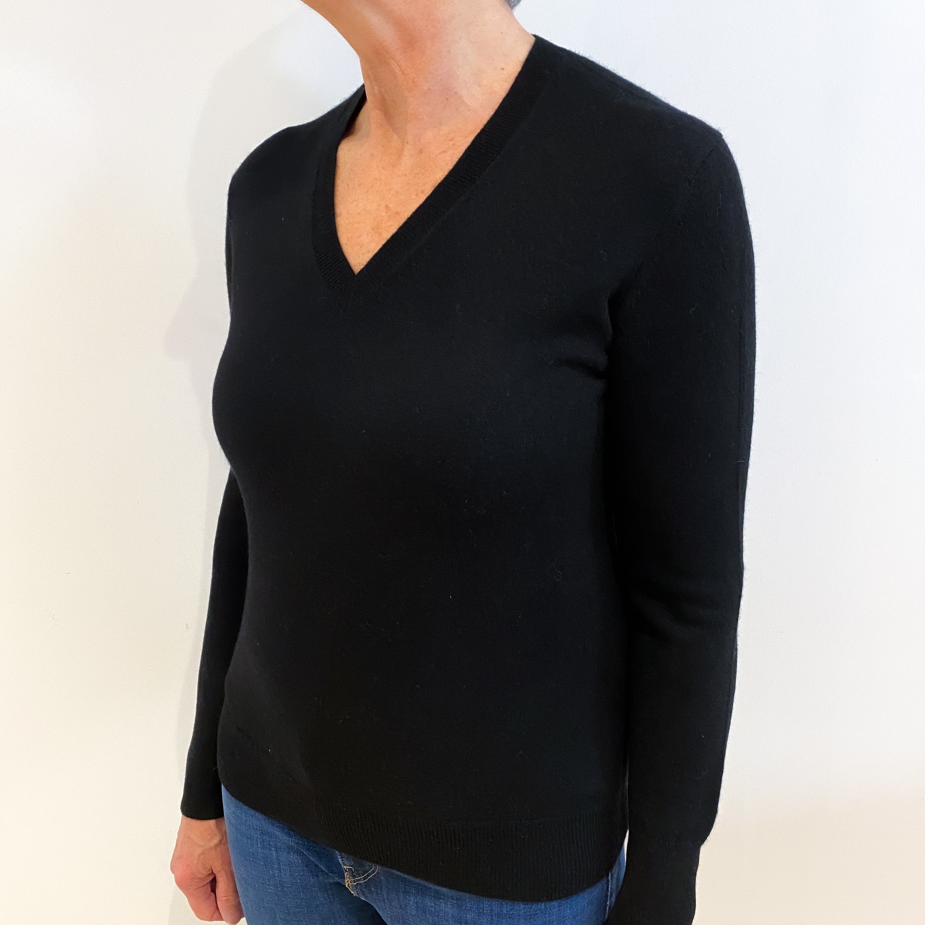 Black Cashmere V Neck Jumper Medium