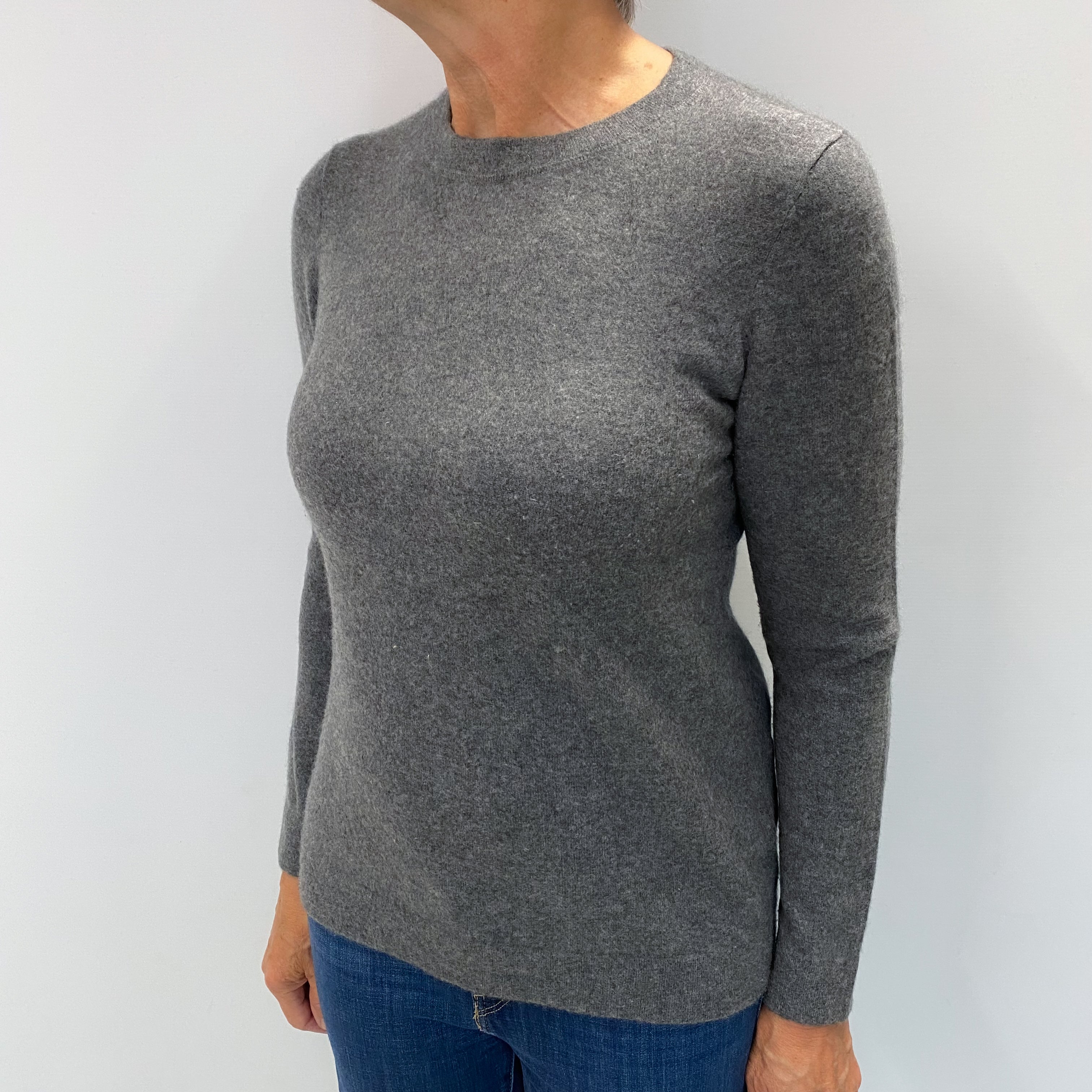 Slate Grey Cashmere Crew Neck Jumper Medium