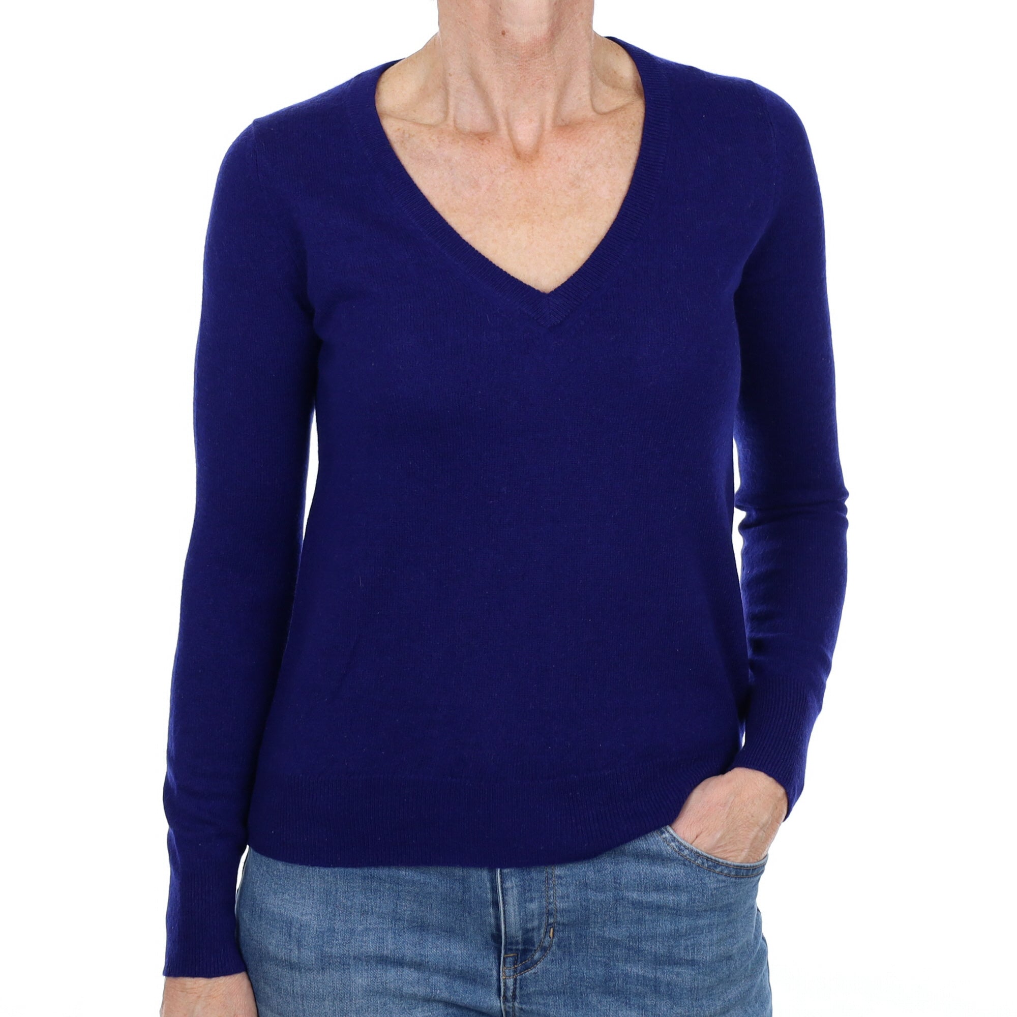 Indigo Blue Cashmere V Neck Jumper Small