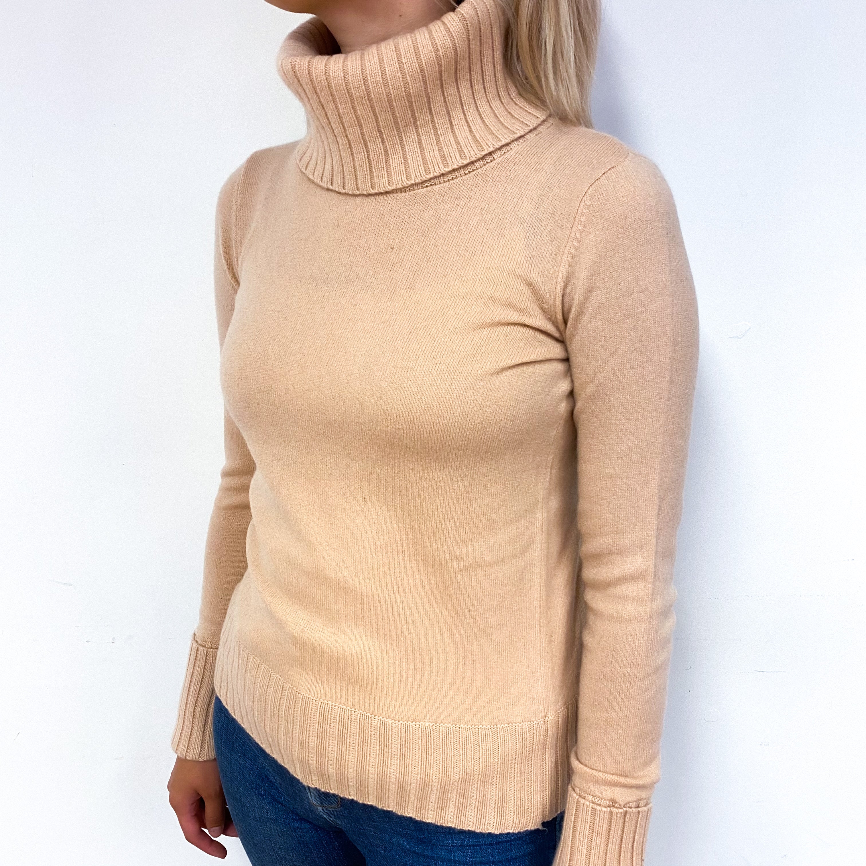 Shell Pink Cashmere Polo Neck Jumper Small