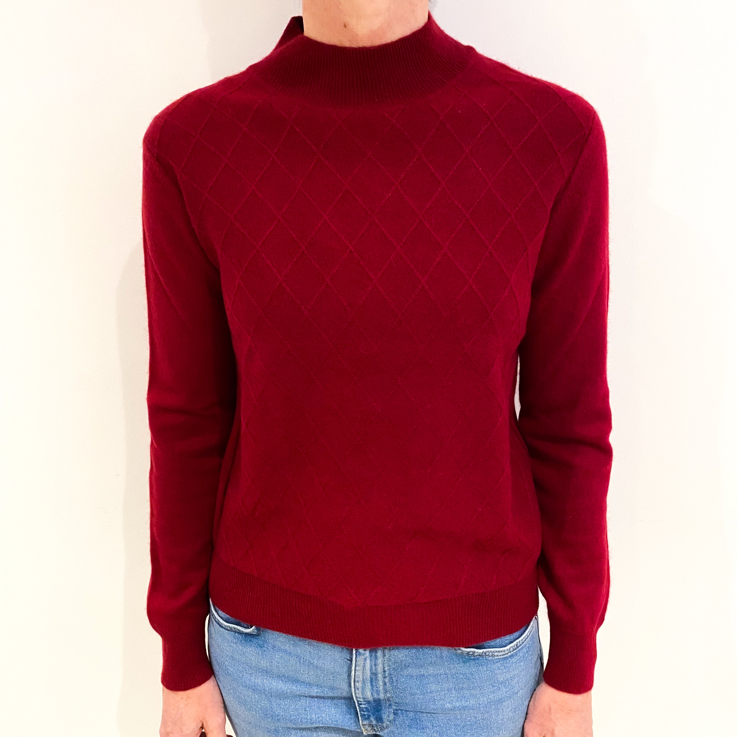 Crimson Red Cashmere Turtle Neck Jumper Small