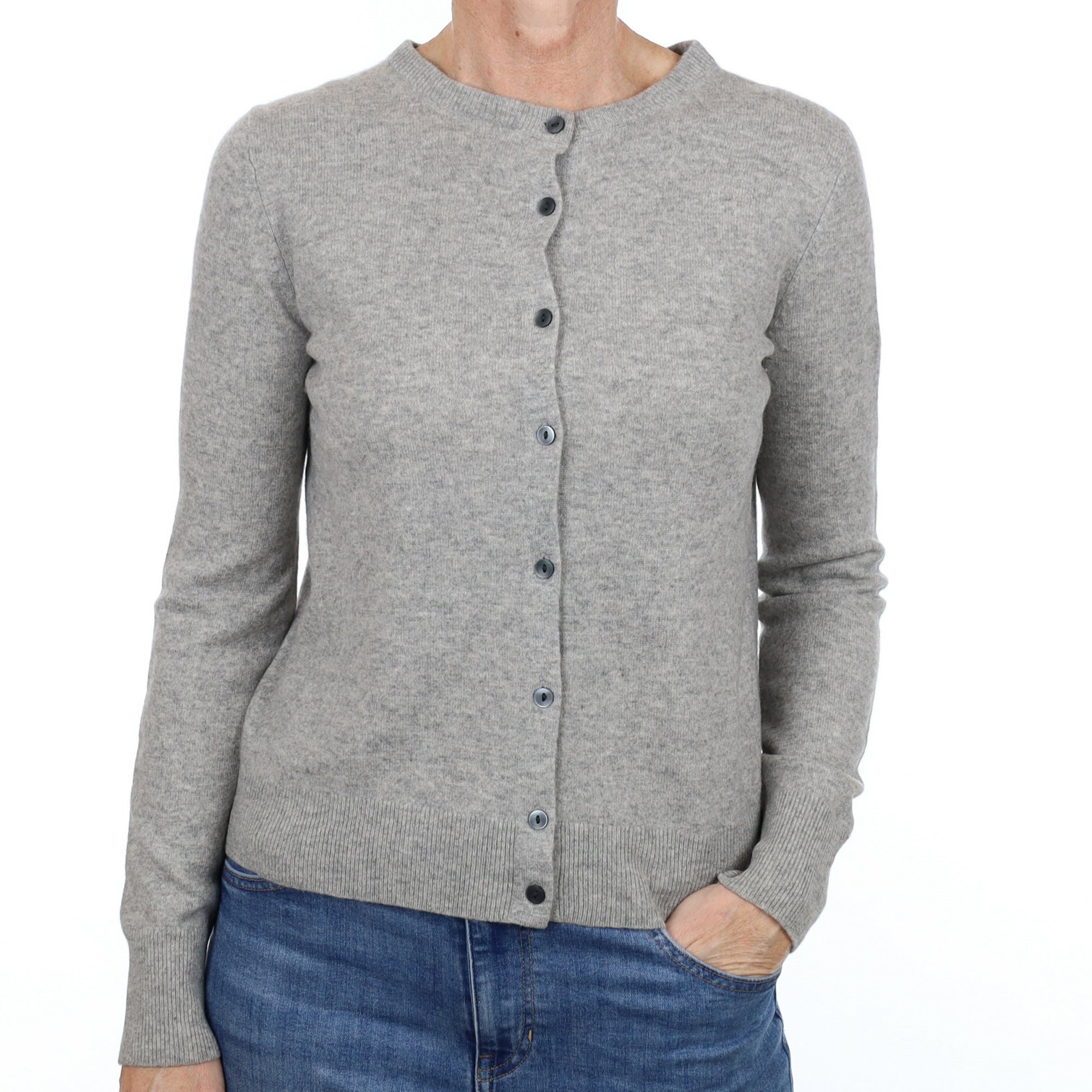 Smoke Grey Cashmere Crew Neck Cardigan Small