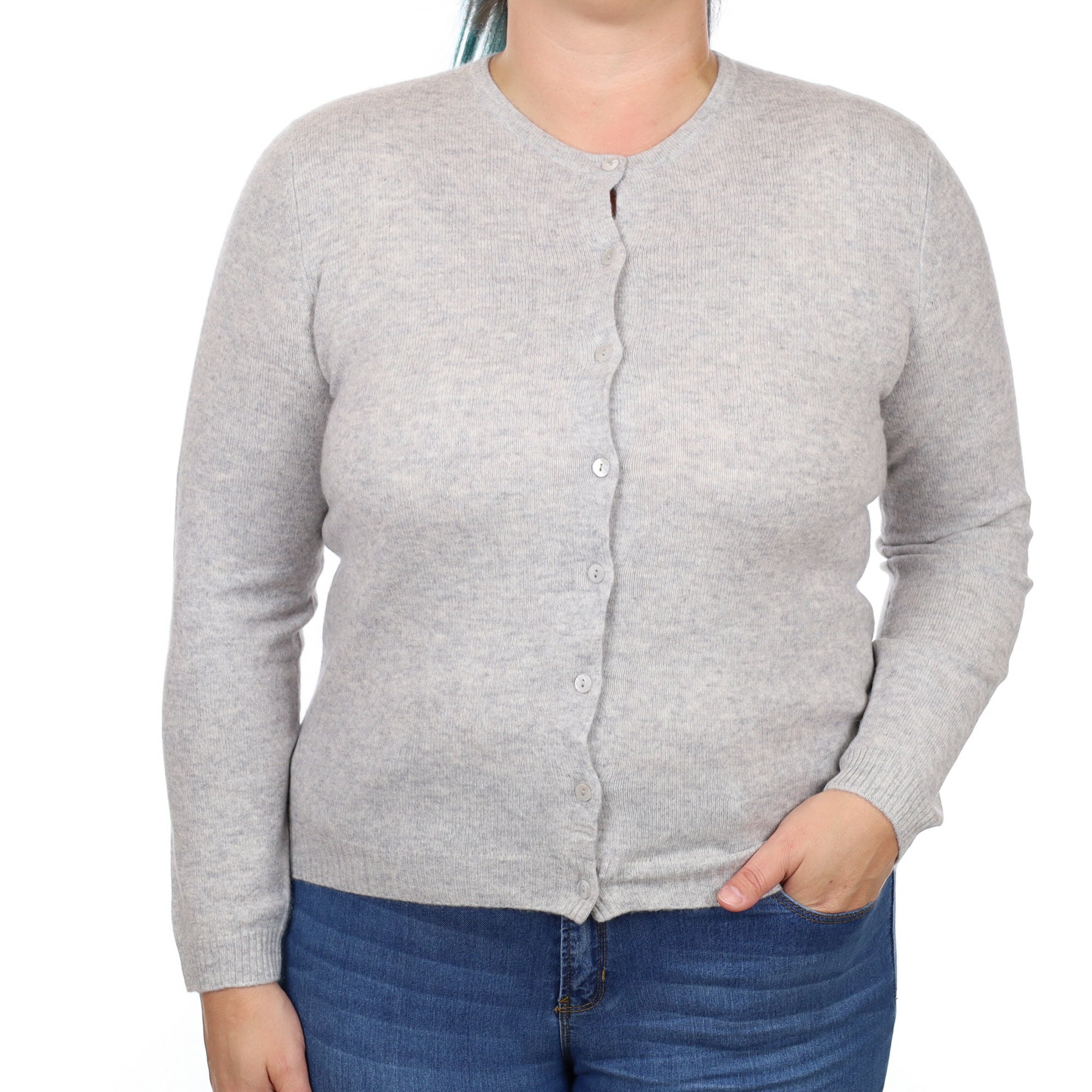 Smoke Grey Cashmere Crew Neck Cardigan Large