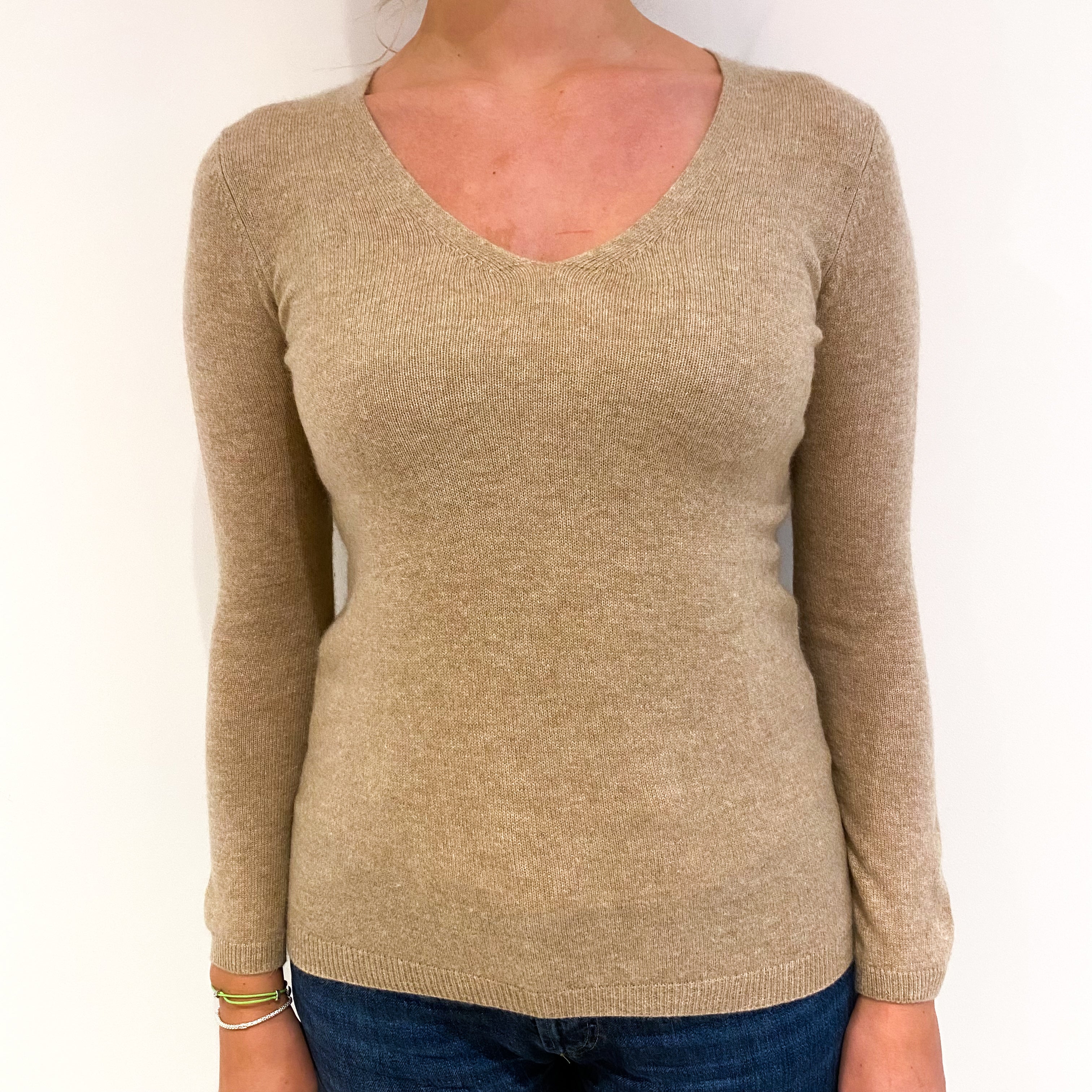Biscuit Brown Cashmere V-Neck Jumper Small