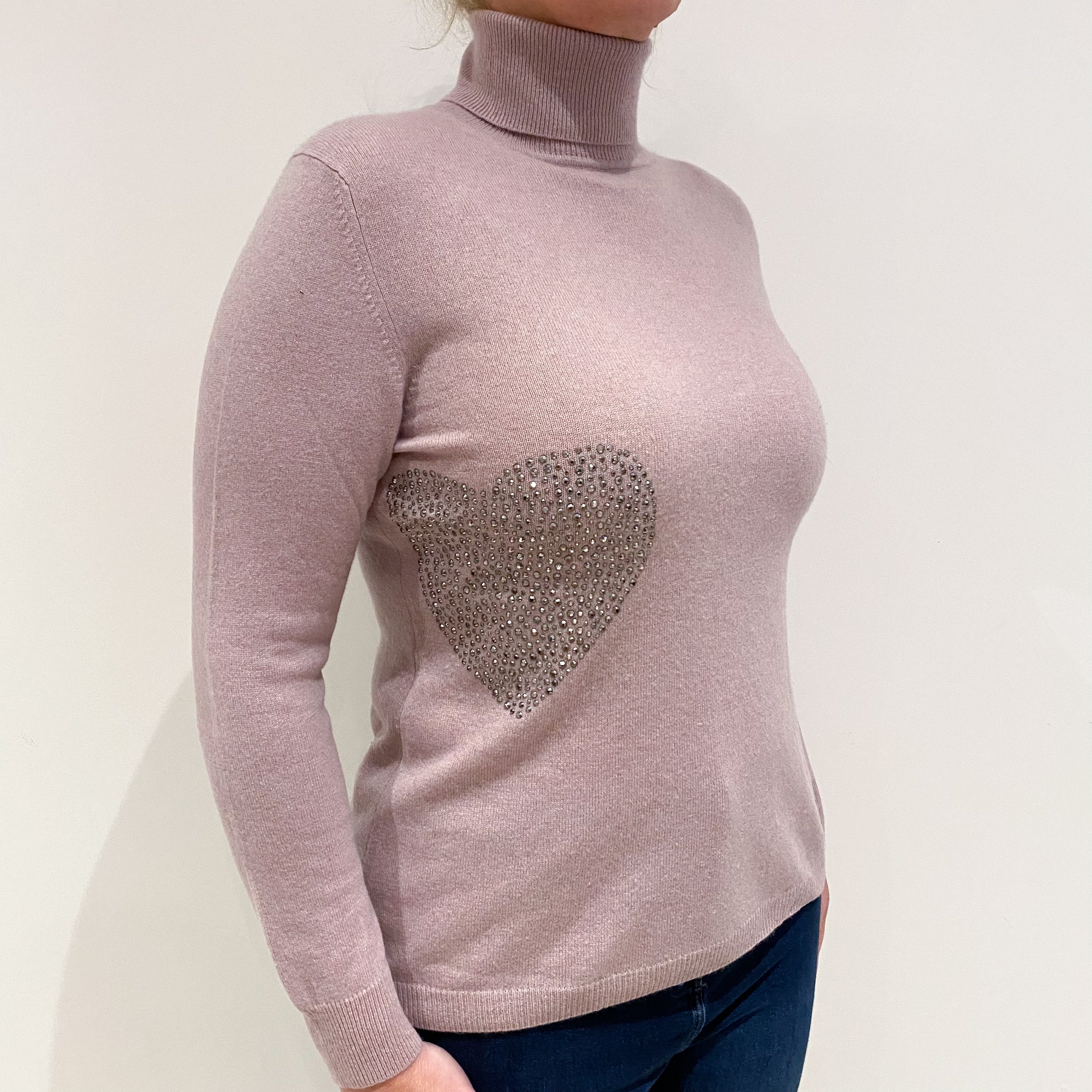 Dusky Purple Embellished Cashmere Polo Neck Jumper Large