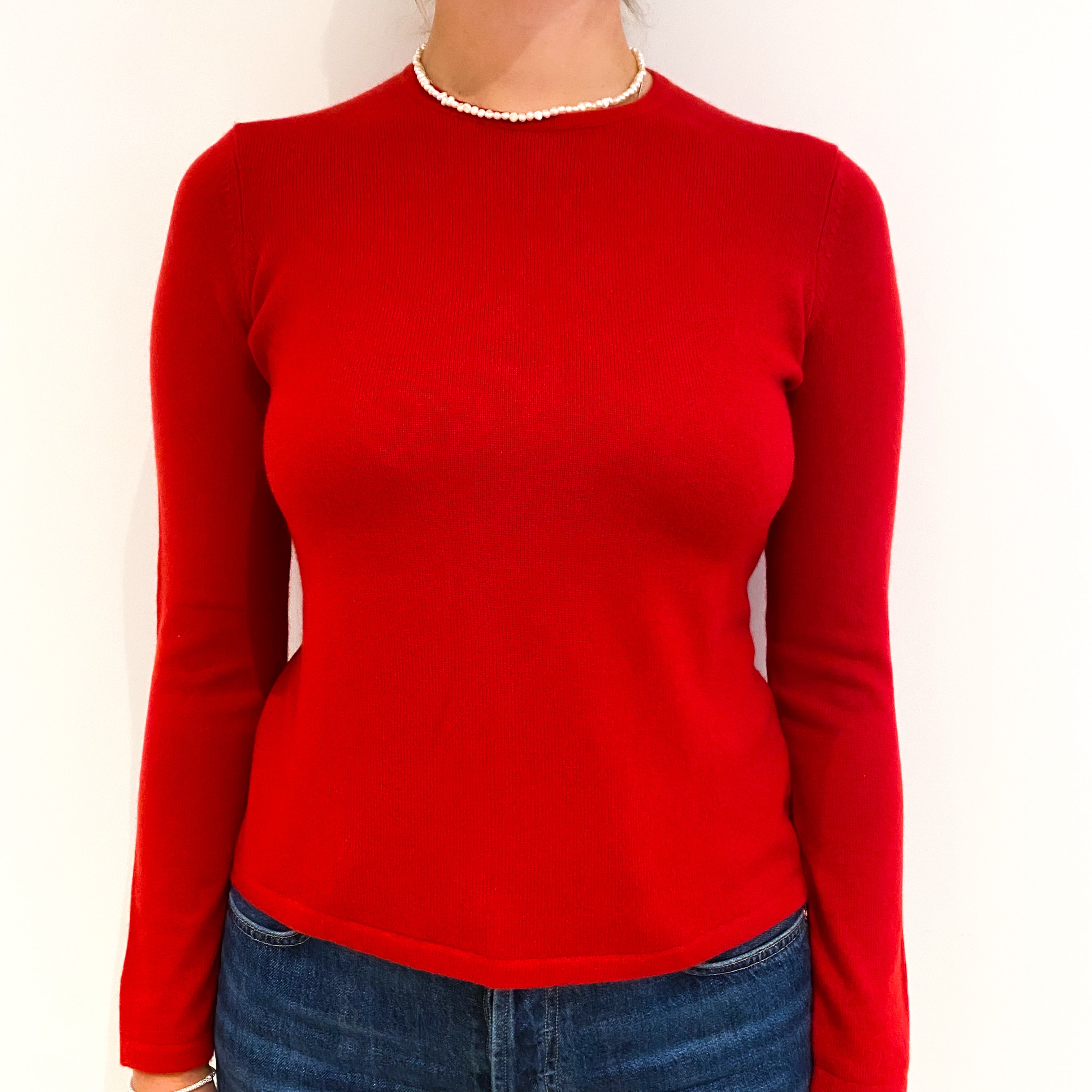 Post Box Red Cashmere Crew Neck Jumper Small
