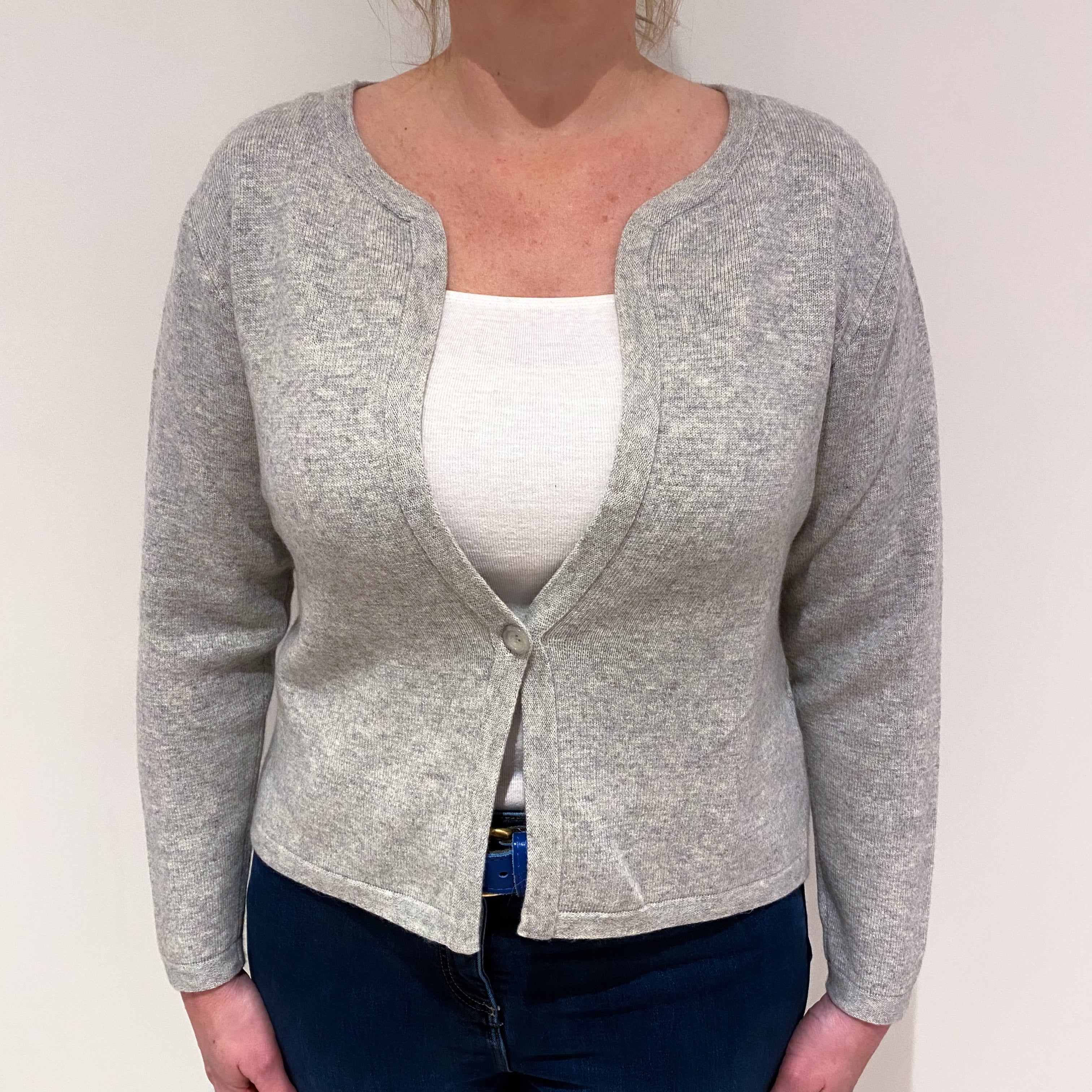 Smoke Grey Cashmere Notch Neck Cardigan Large