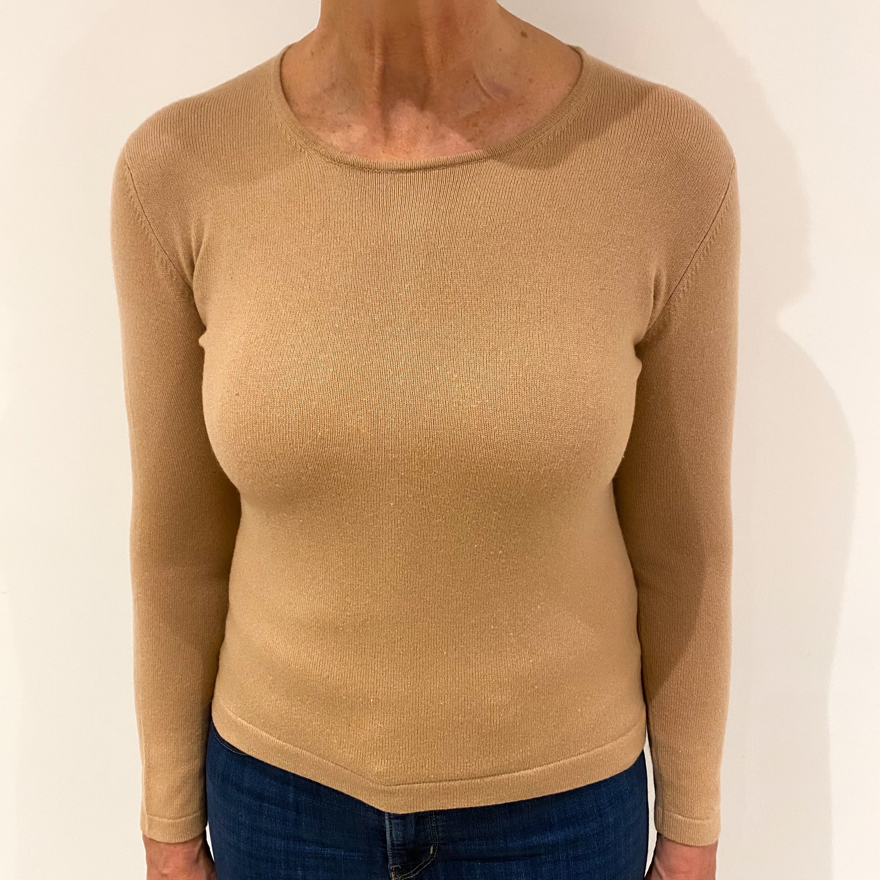 Caramel Brown Cashmere Crew Neck Jumper Medium