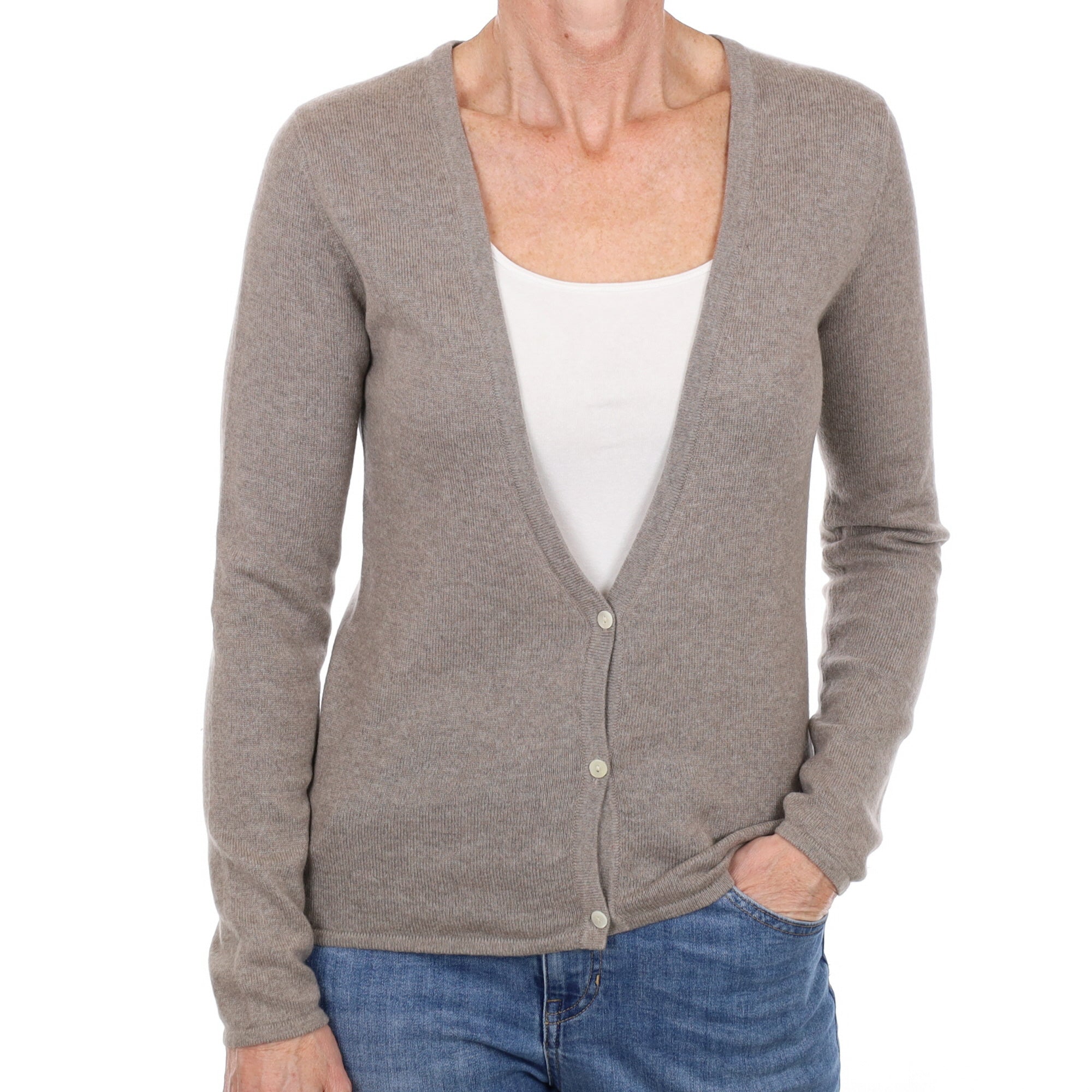 Mink Brown Cashmere V Neck Cardigan Small