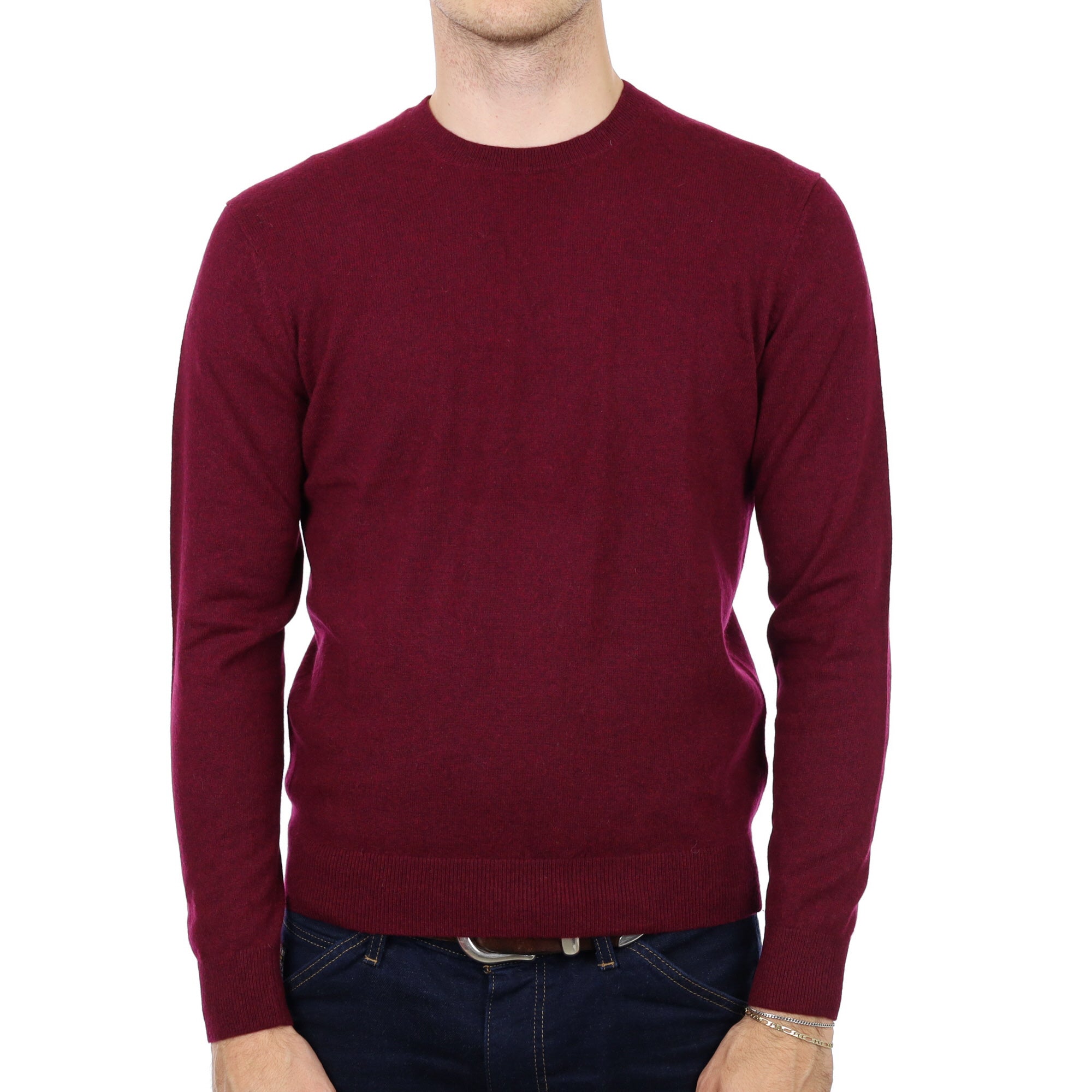 Men's Port Red Cashmere Crew Neck Jumper Medium