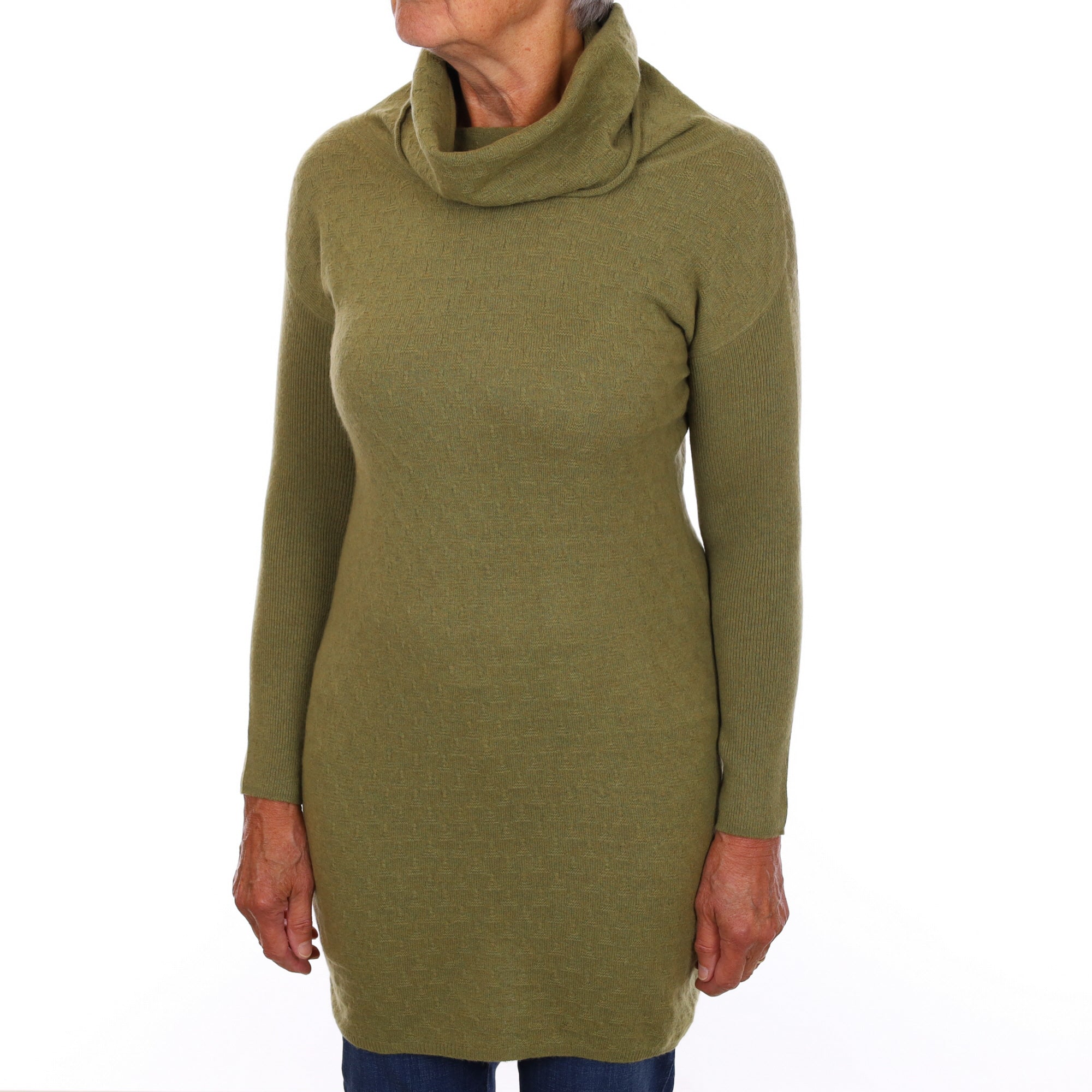 Moss Green Cashmere Cowl Neck Tunic Jumper Medium