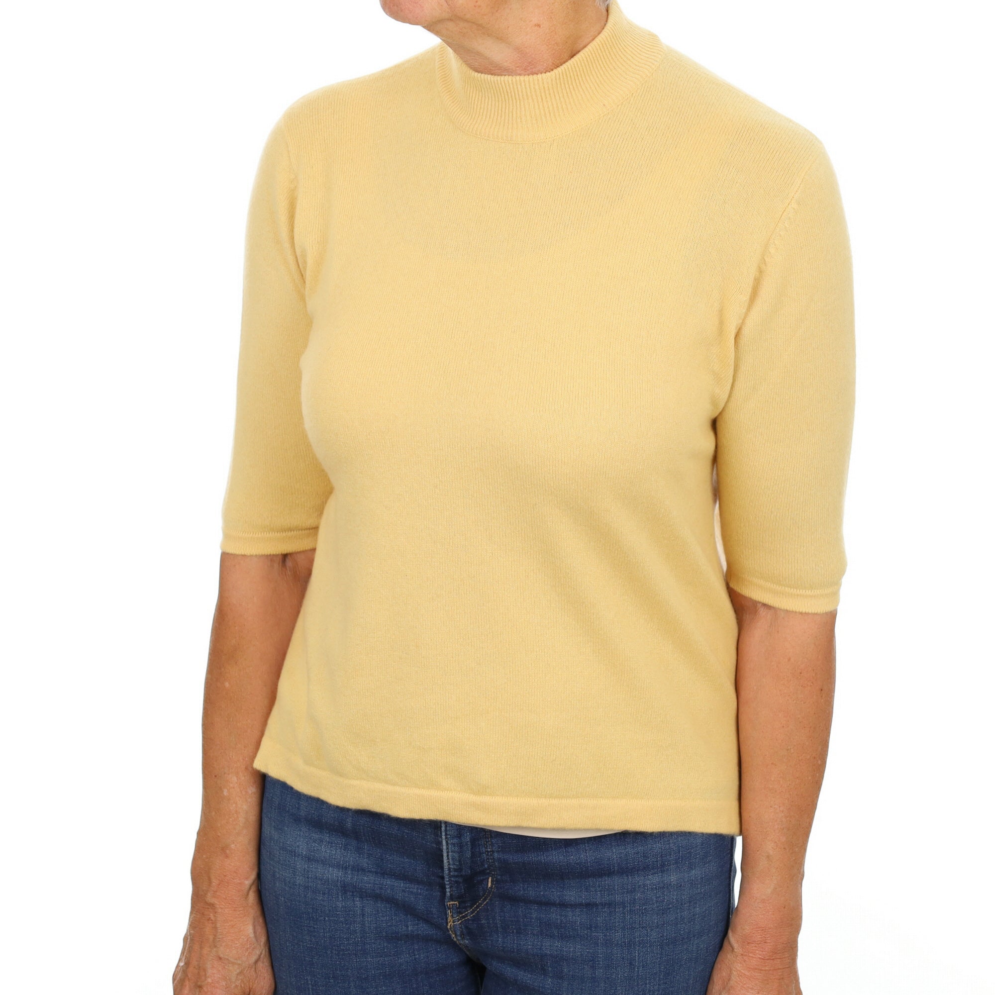 Custard Yellow Cashmere Turtle Neck Short Sleeved Jumper Medium