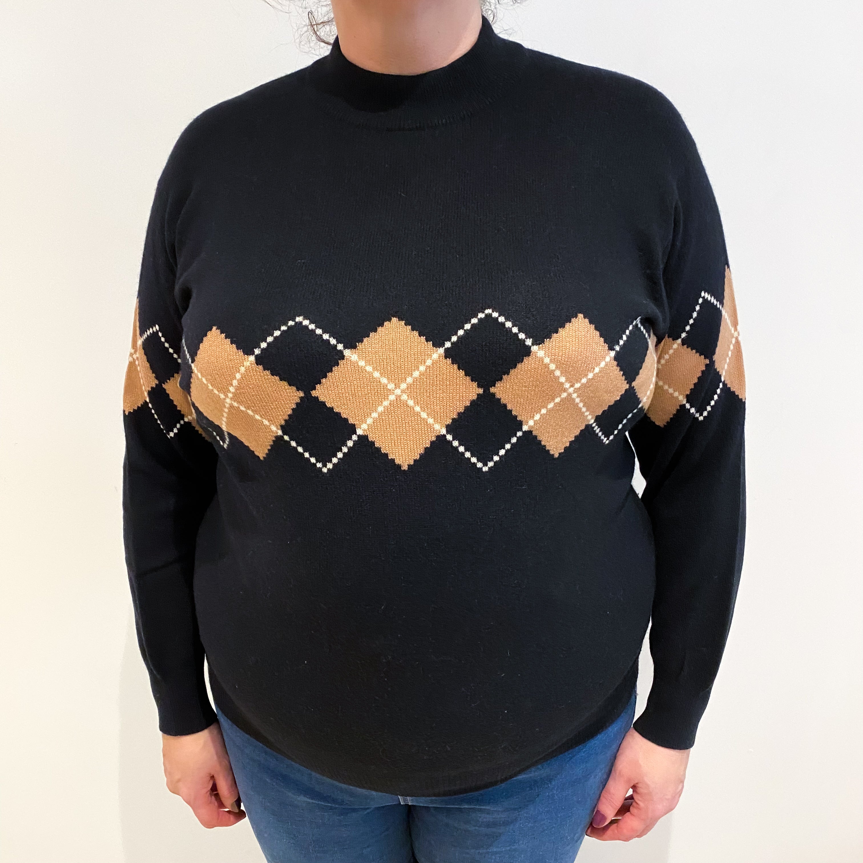 Black Pattern Cashmere Turtle Neck Jumper Extra Large
