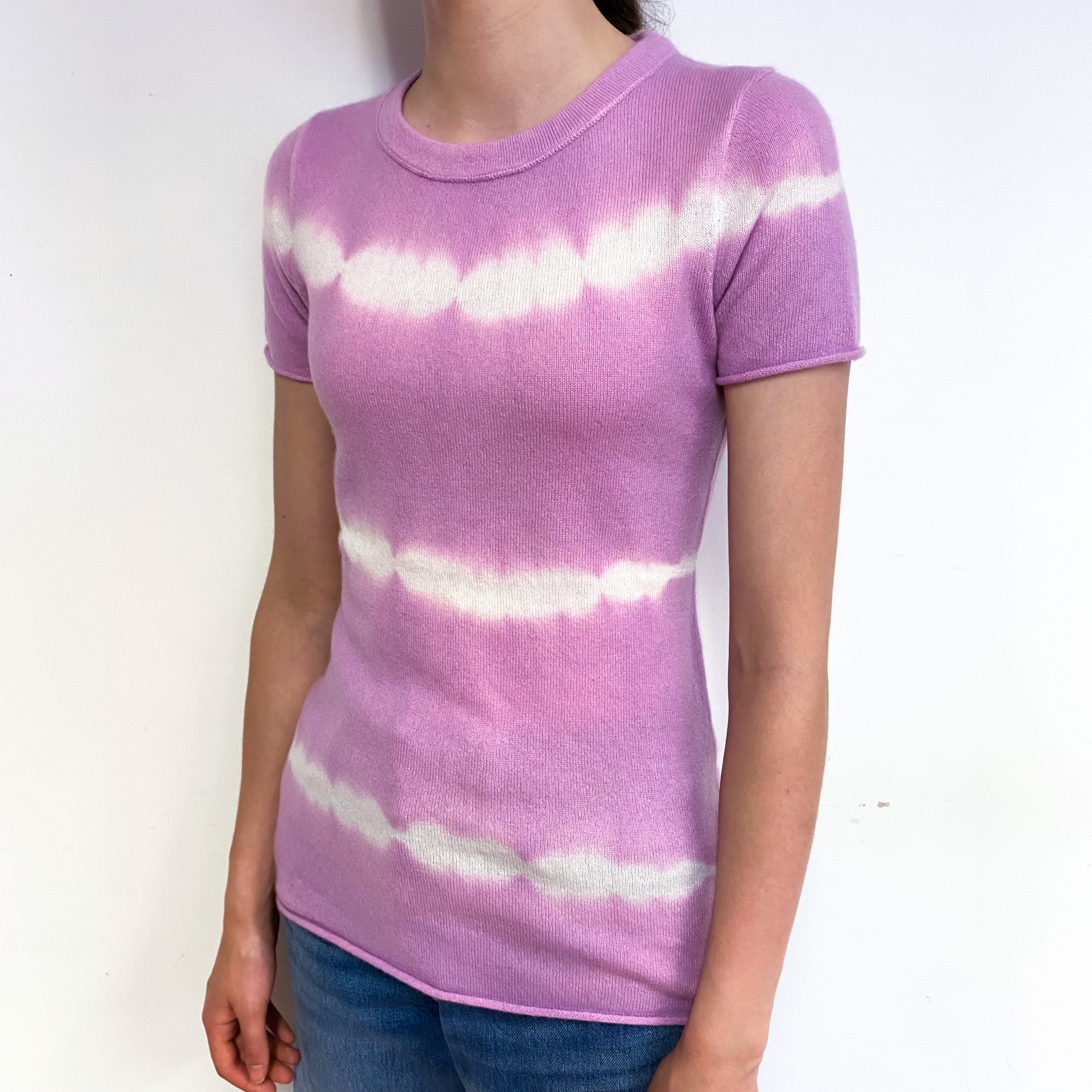 Pink Tie Dye Cashmere Short Sleeve Jumper Extra Small