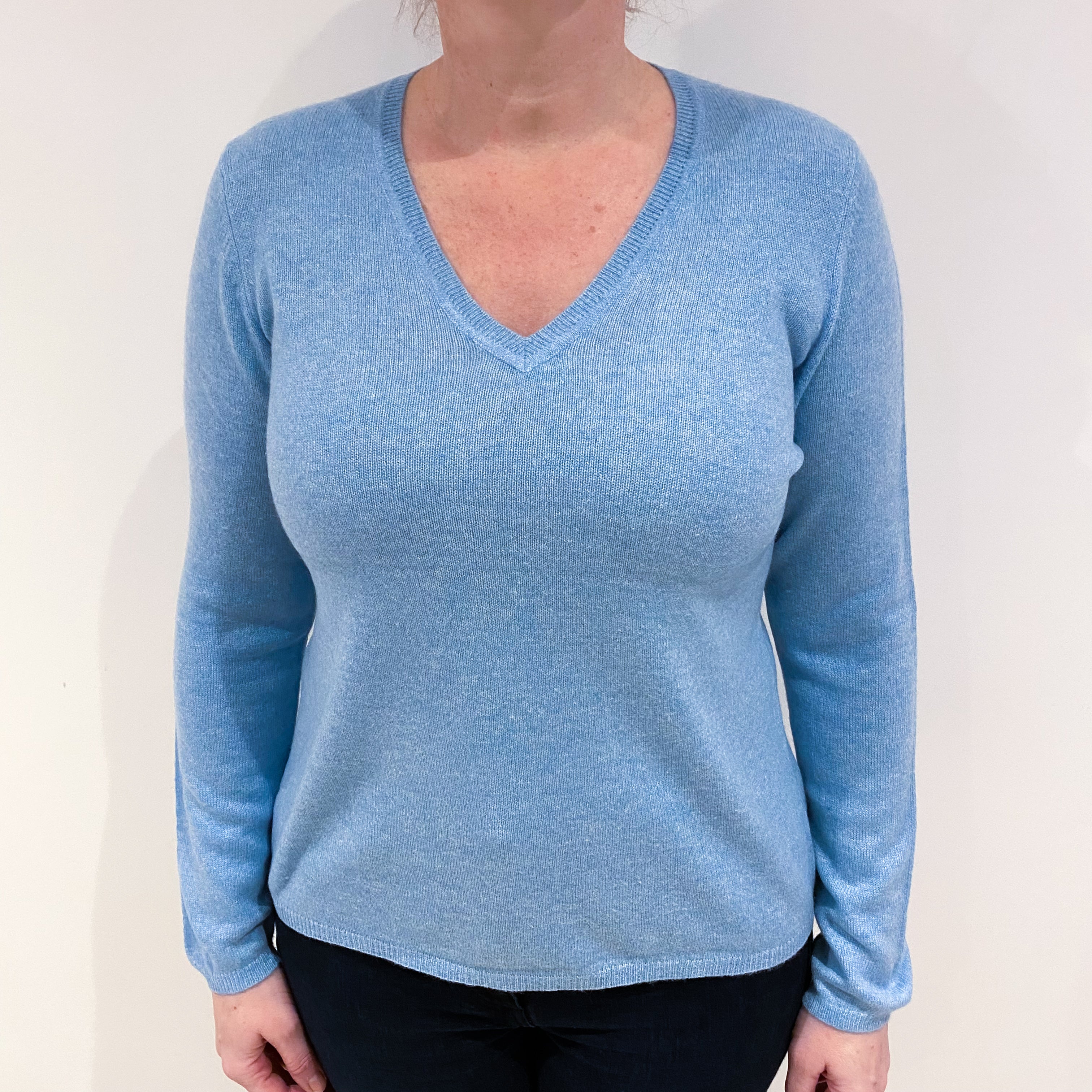Opal Blue Cashmere V Neck Jumper Large