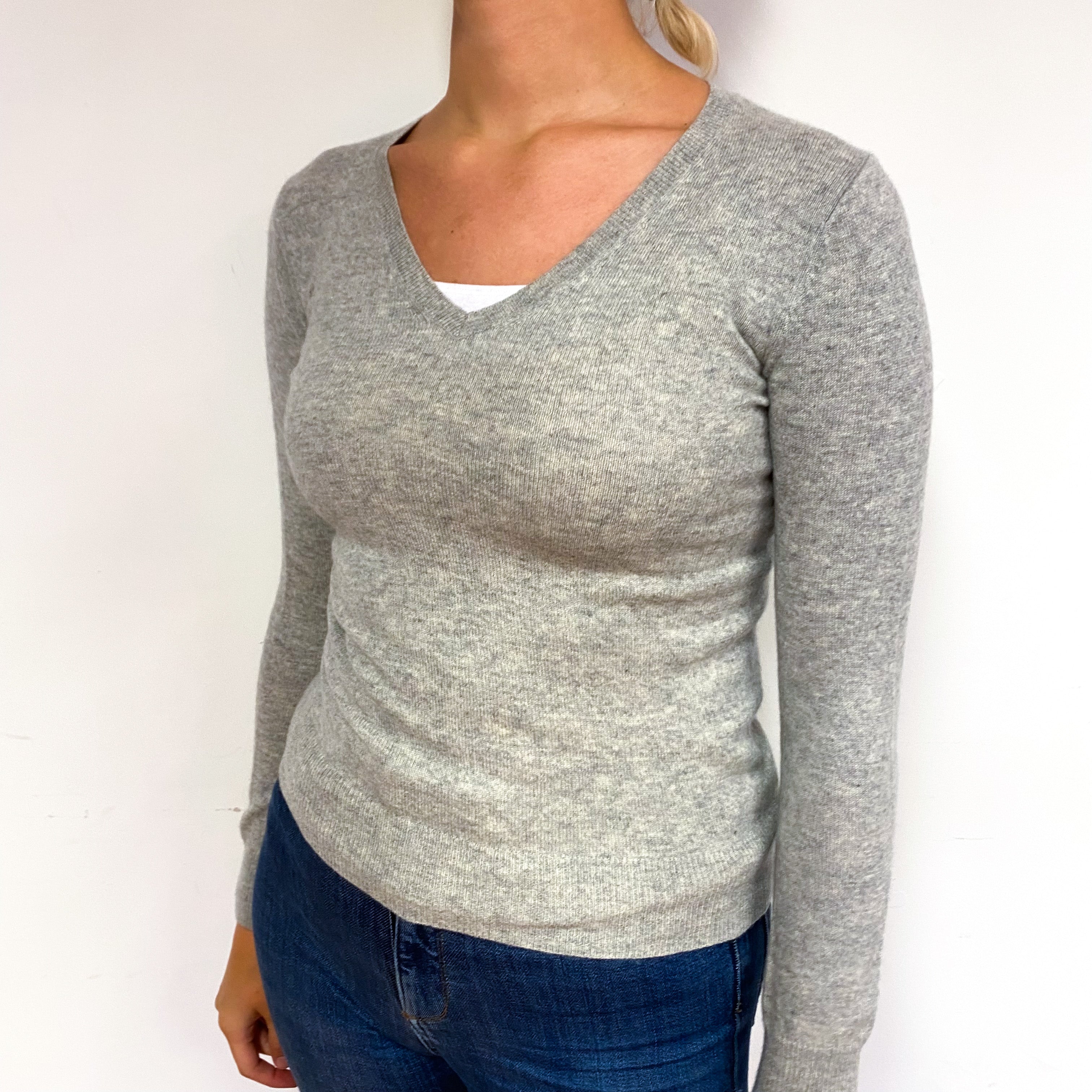 Smoke Grey Cashmere V-Neck Jumper Small