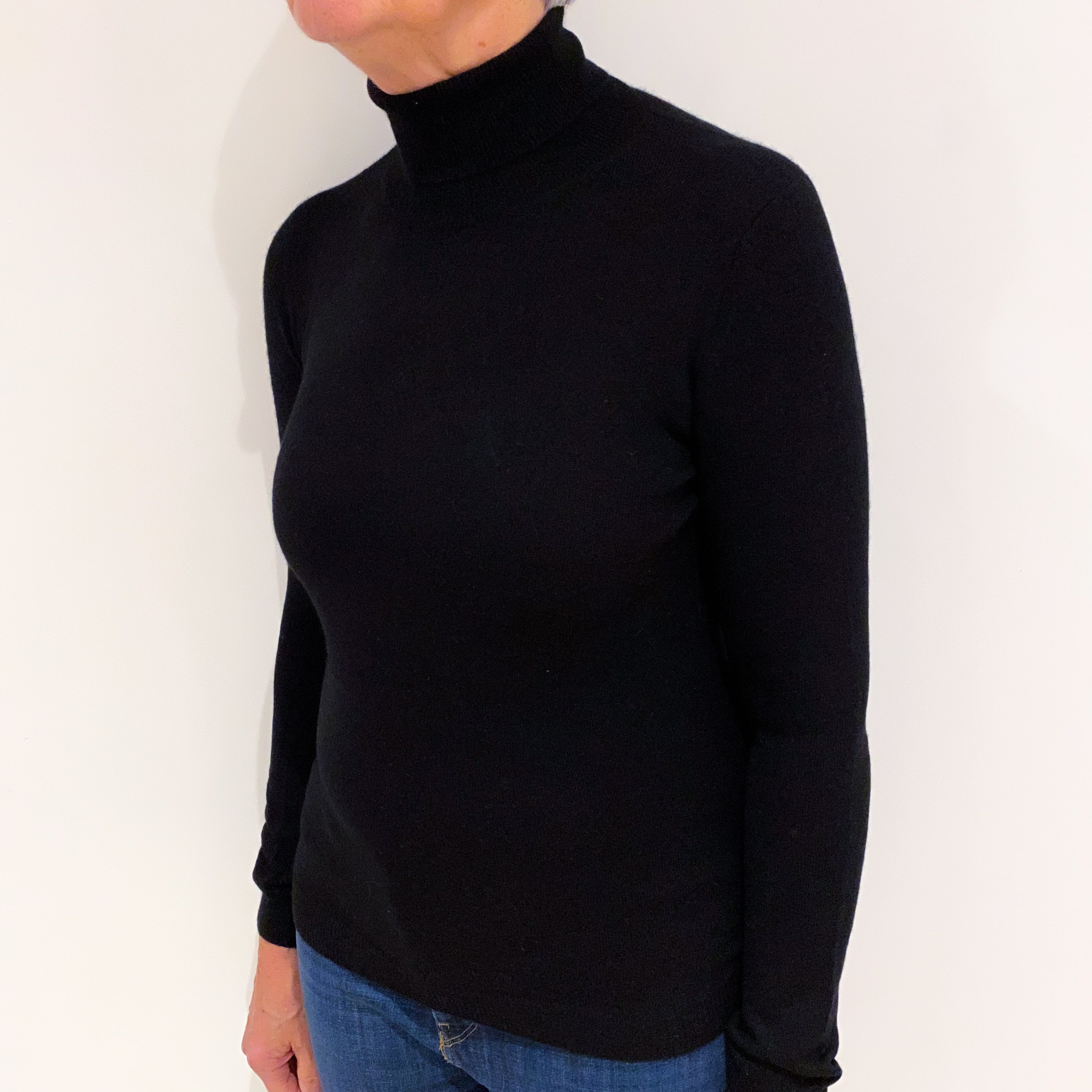 Black Cashmere Polo Neck Jumper Medium