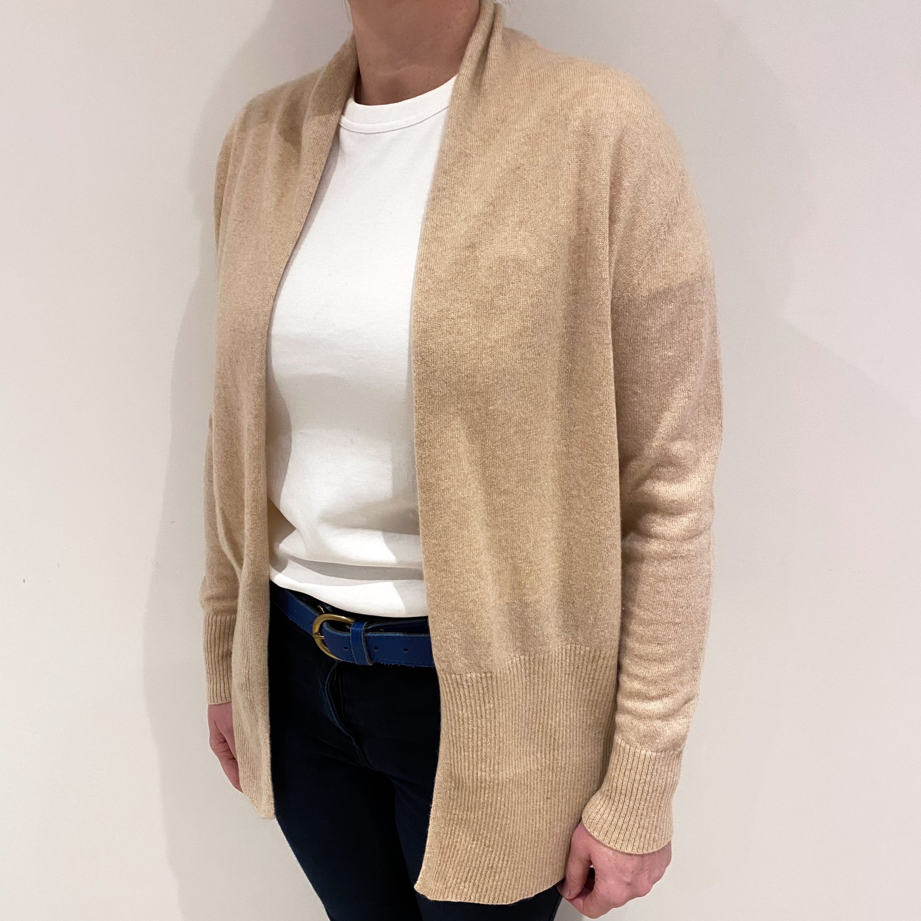 Beige Cashmere Edge to Edge Cardigan Large