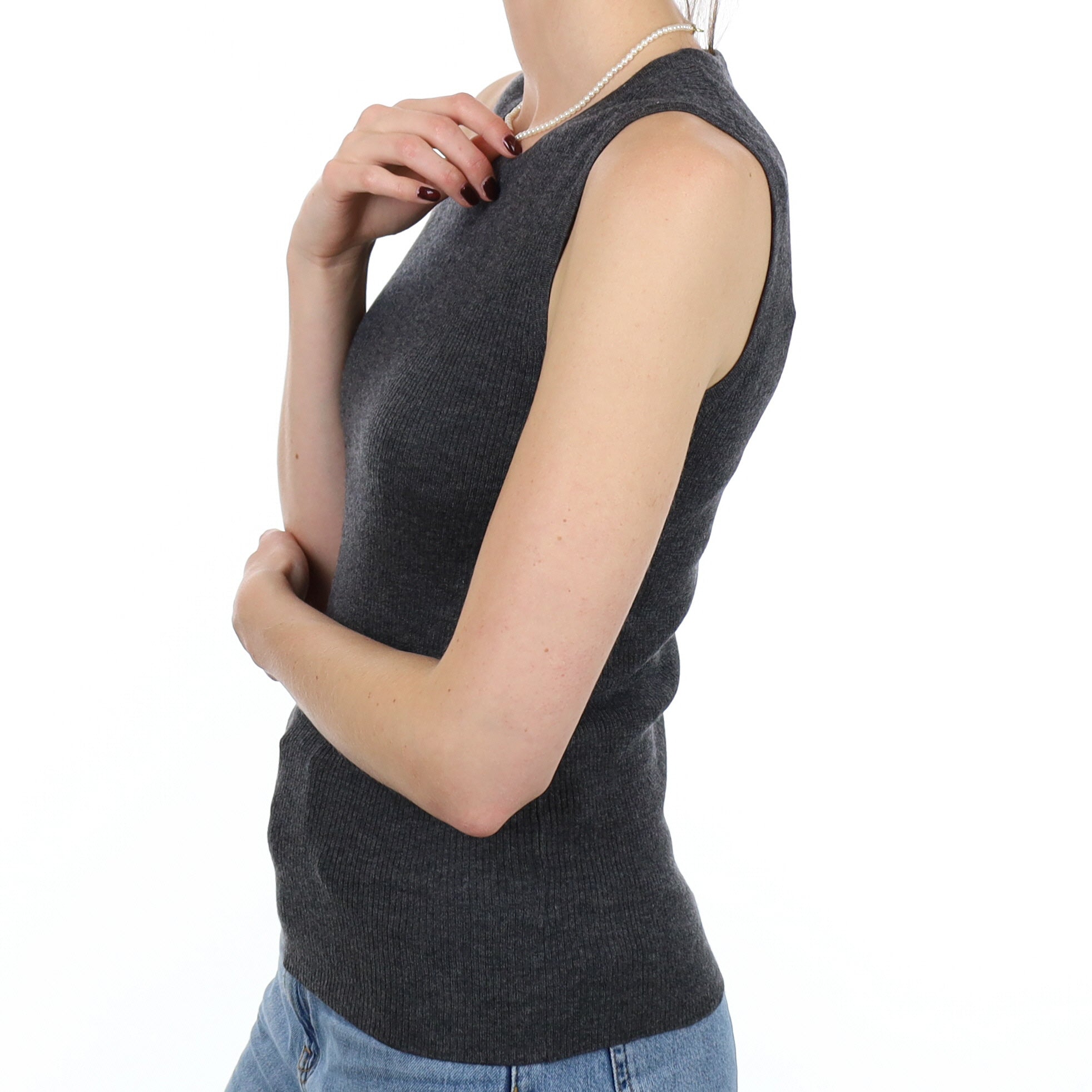 New Charcoal Grey Cashmere Skinny Rib Vest Small
