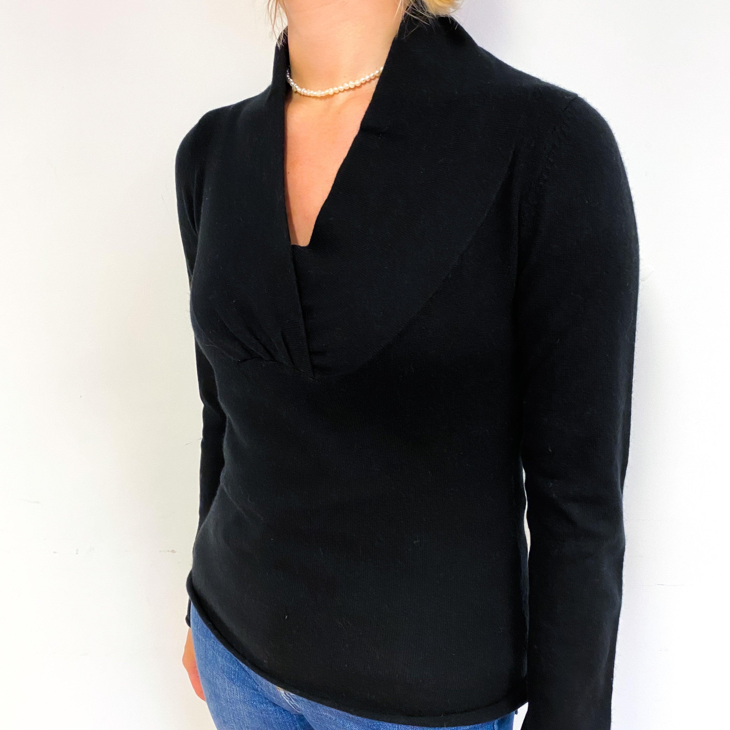 Black Cashmere Cross-Over V-Neck Jumper Small