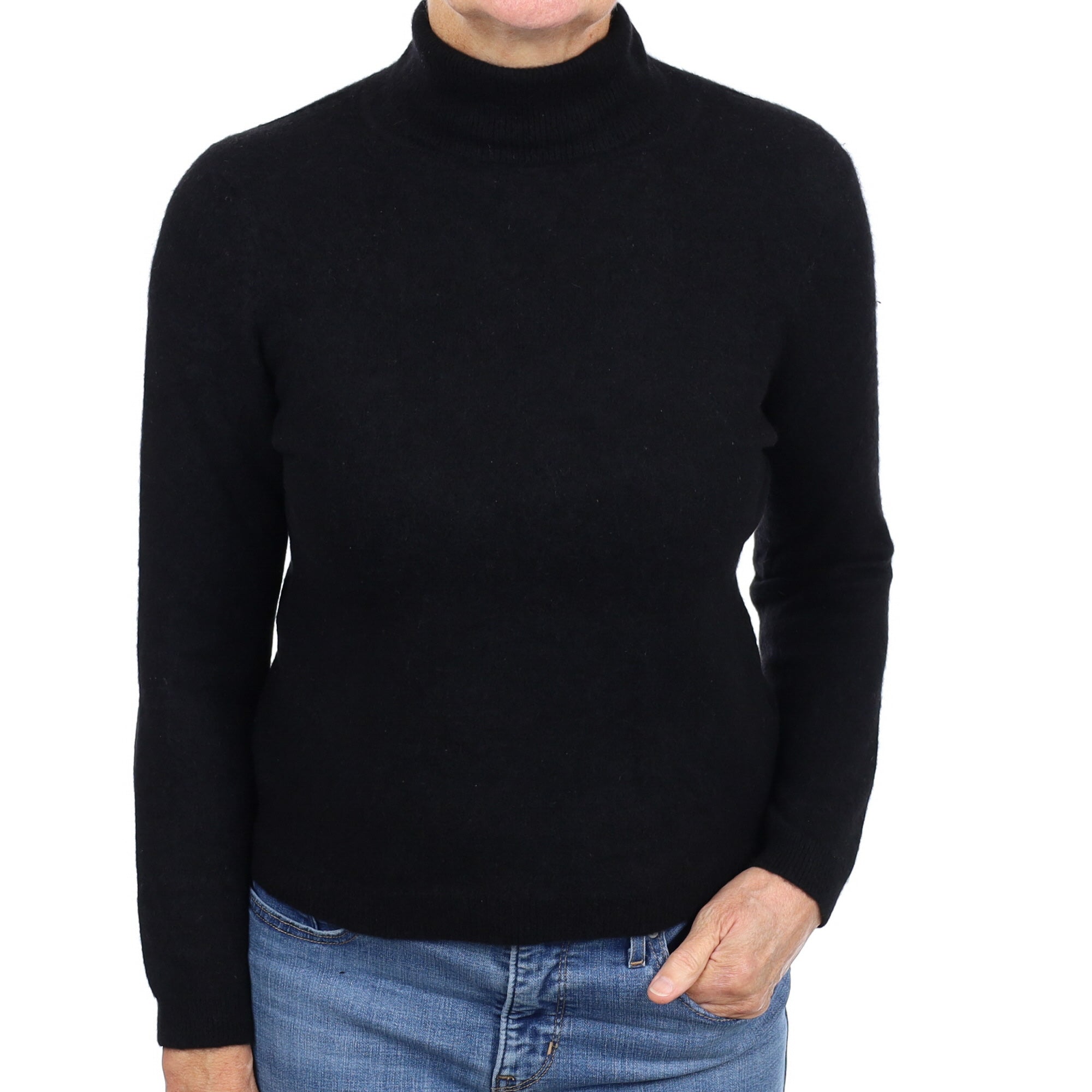 Black Cashmere Polo Neck Jumper Medium