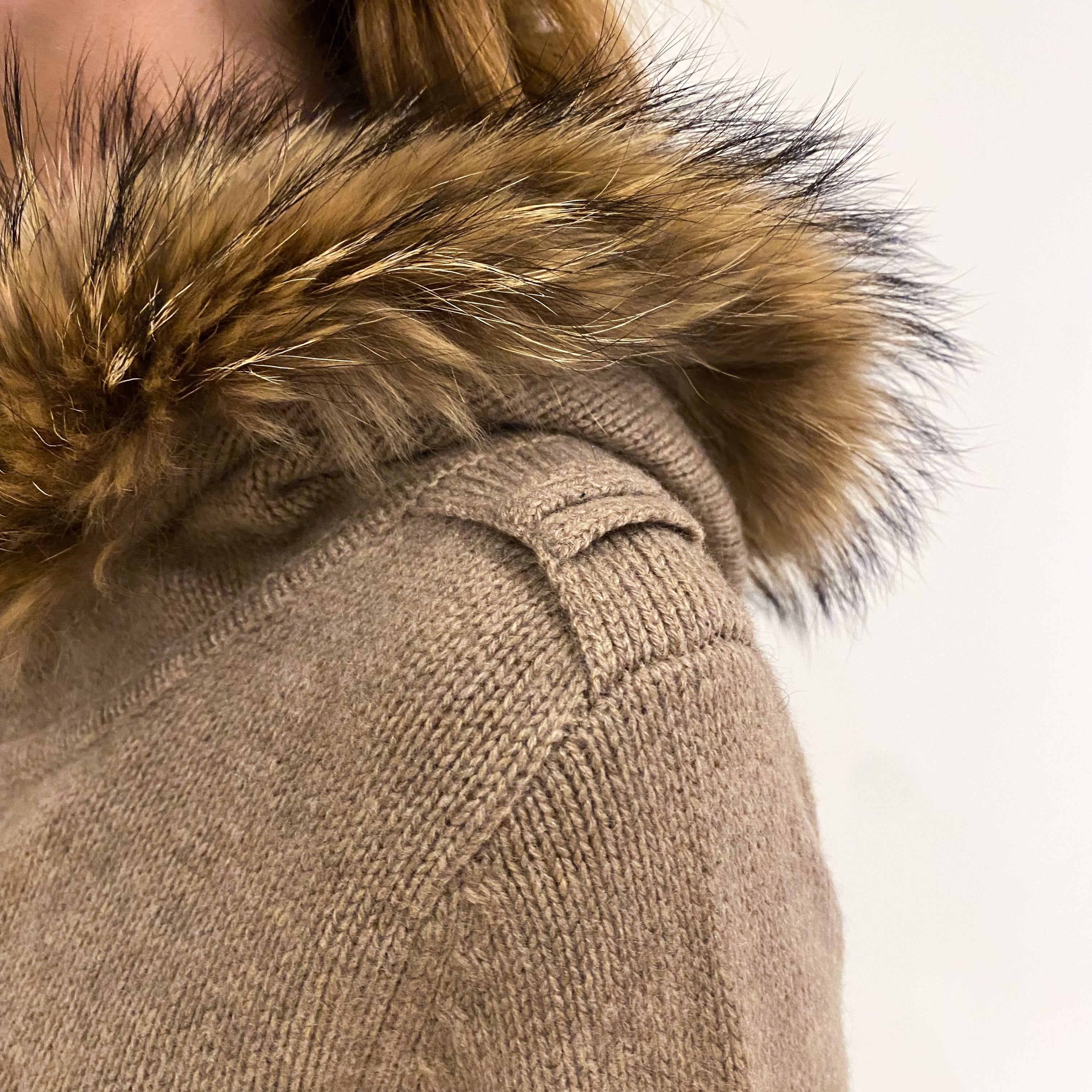 Mocha Brown Cashmere Fur Trimmed Hooded Cardigan with Pockets Extra Small