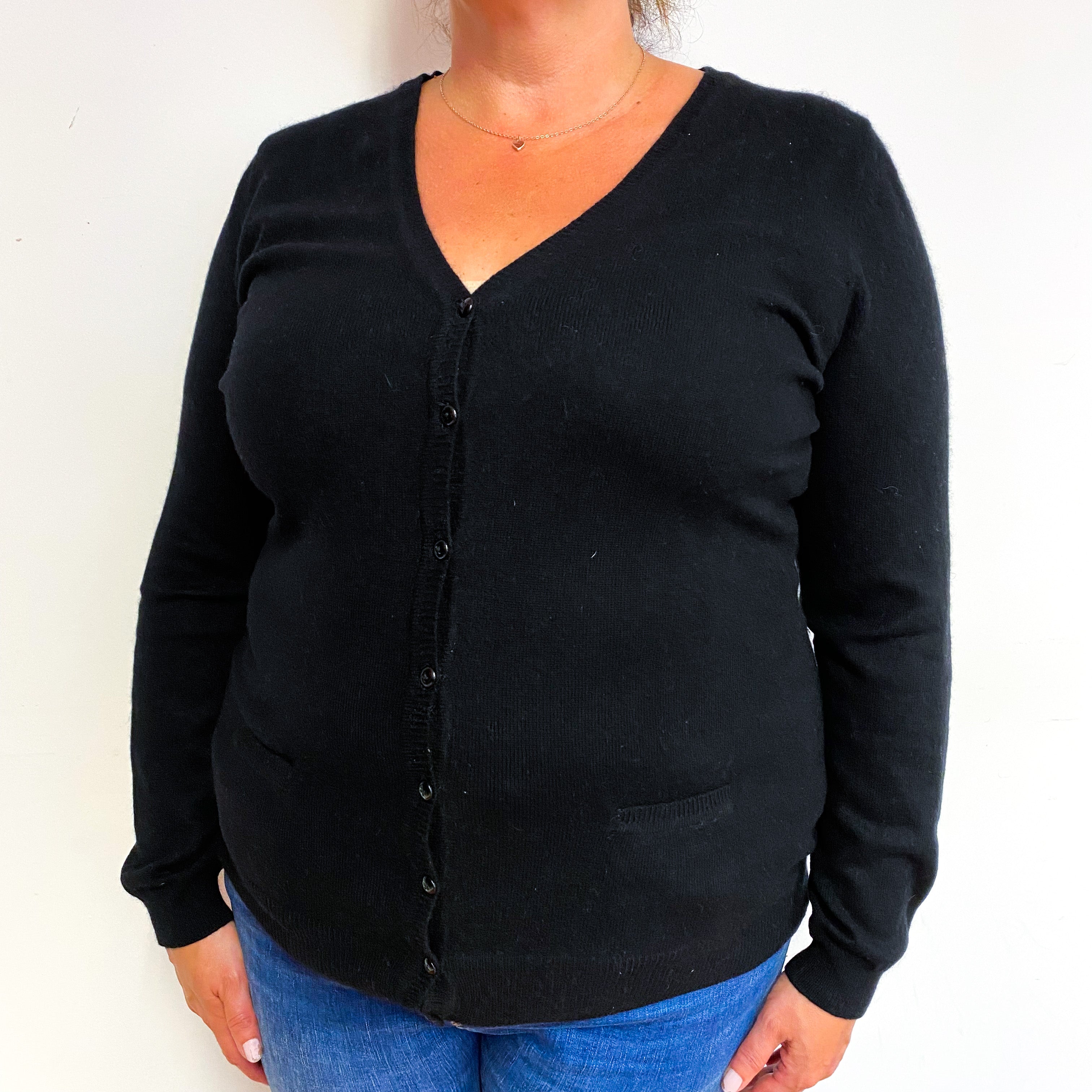 Black Cashmere V-Neck Cardigan with Pockets Extra Large