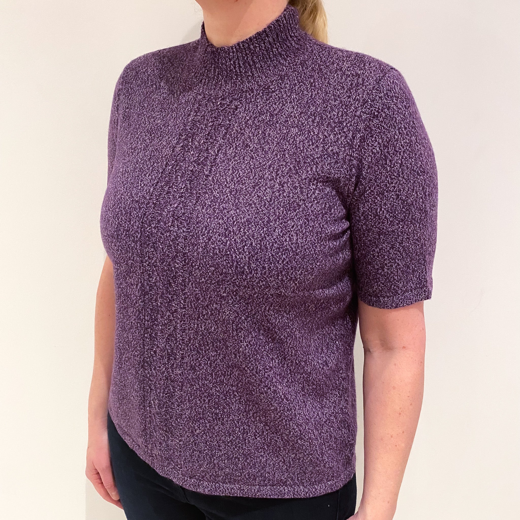 Blueberry Purple Cashmere Short Sleeved Turtle Neck Jumper Large