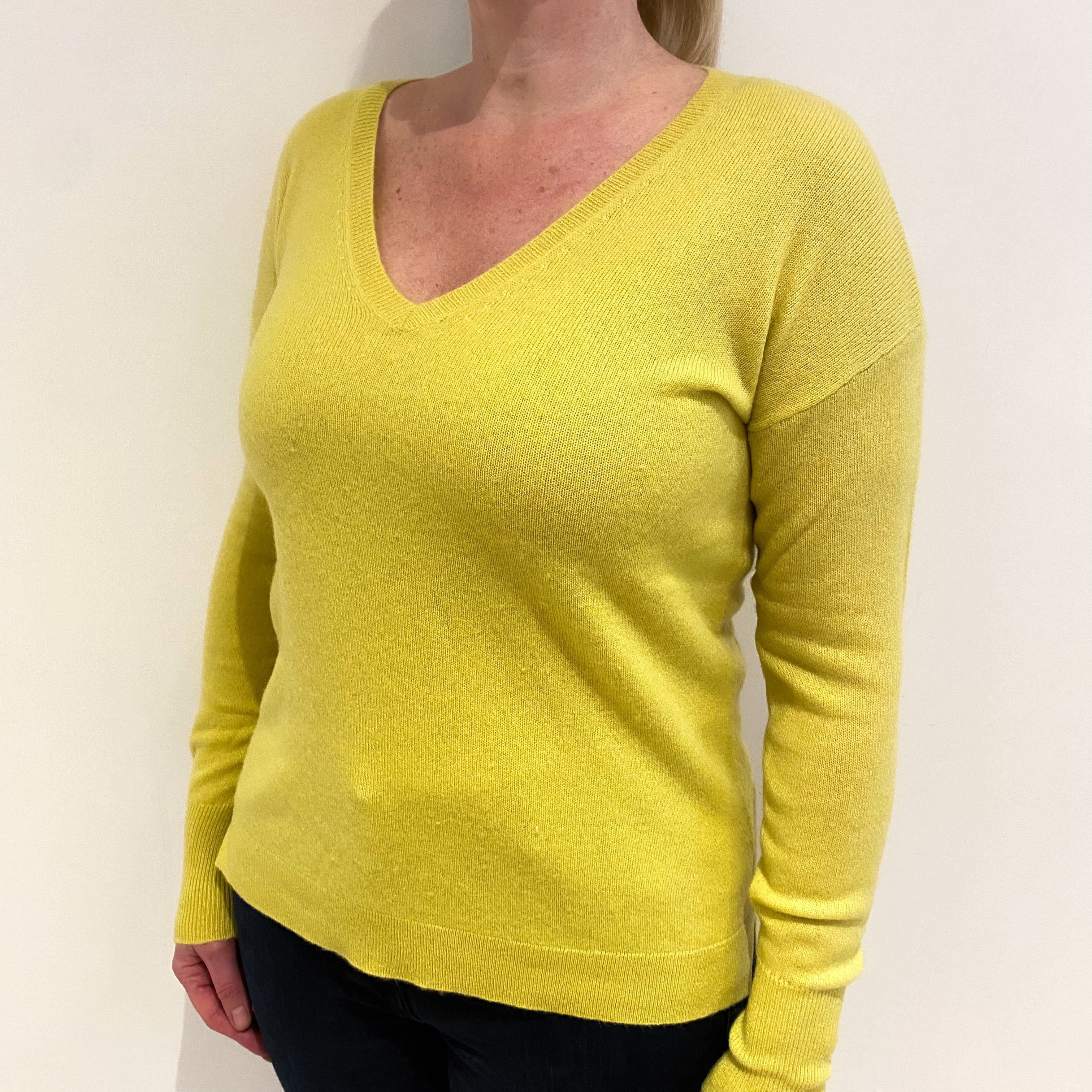 Primrose Yellow Cashmere V Neck Jumper Large