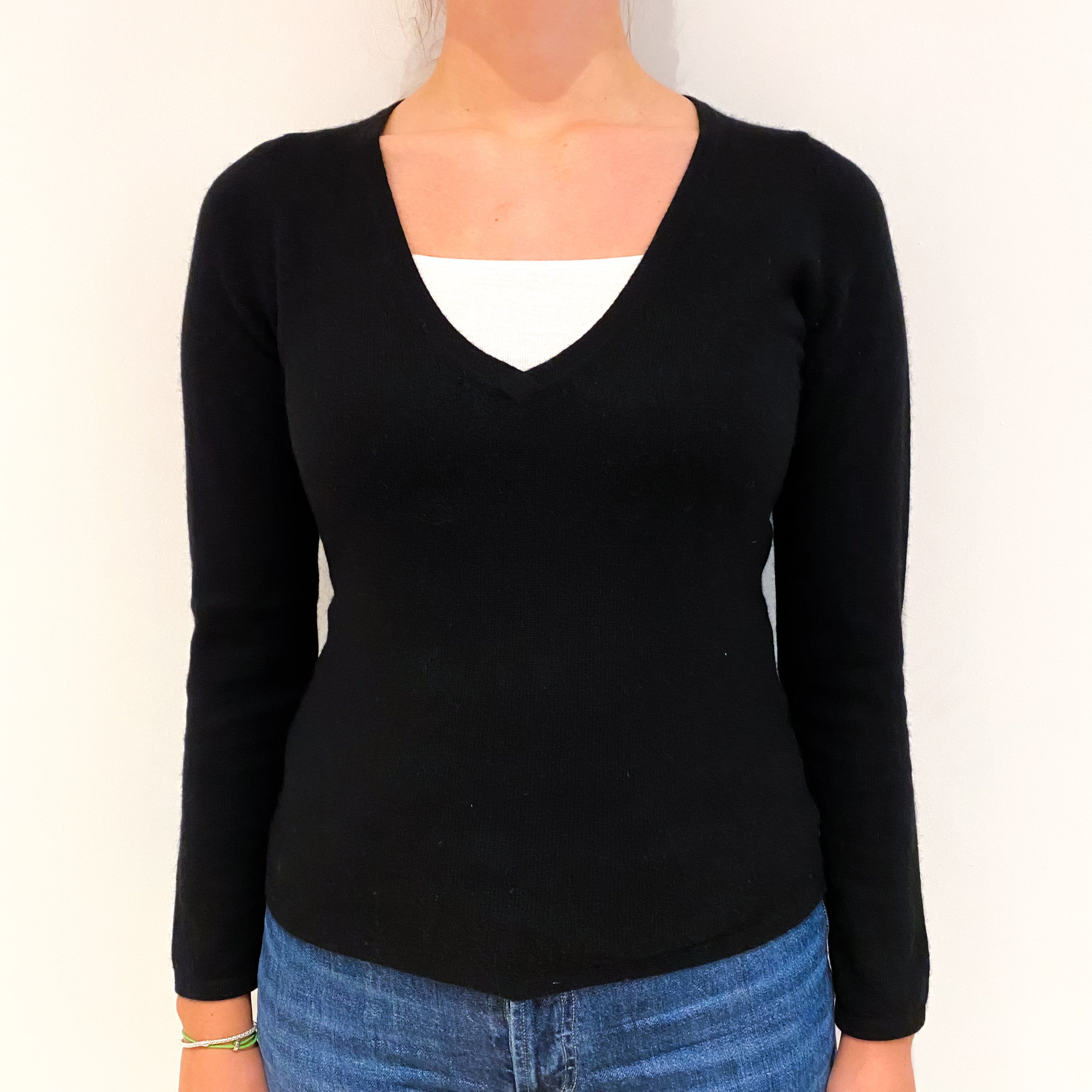 Black Cashmere V-Neck Jumper Small