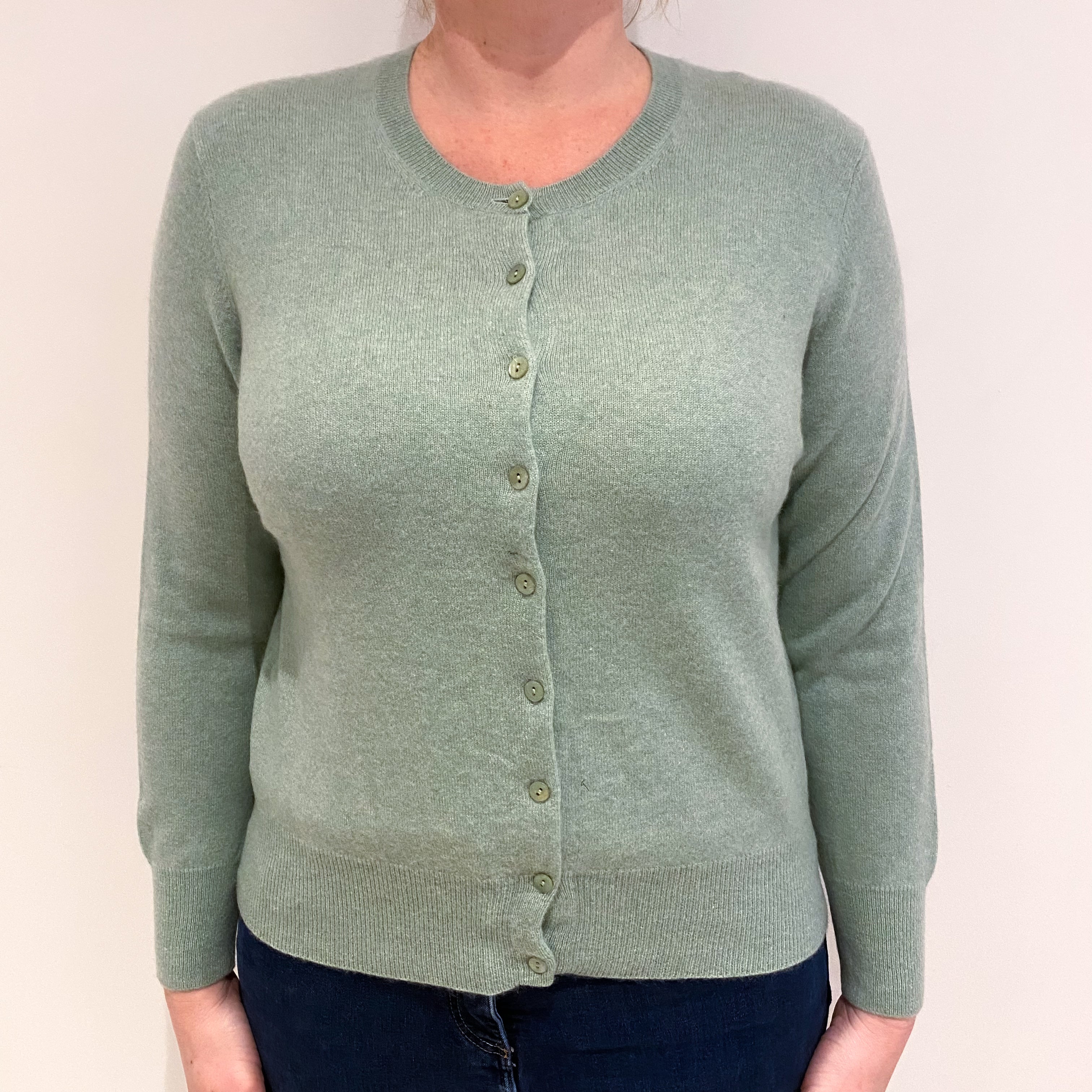 Pickle Green Cashmere Crew Neck Cardigan Large
