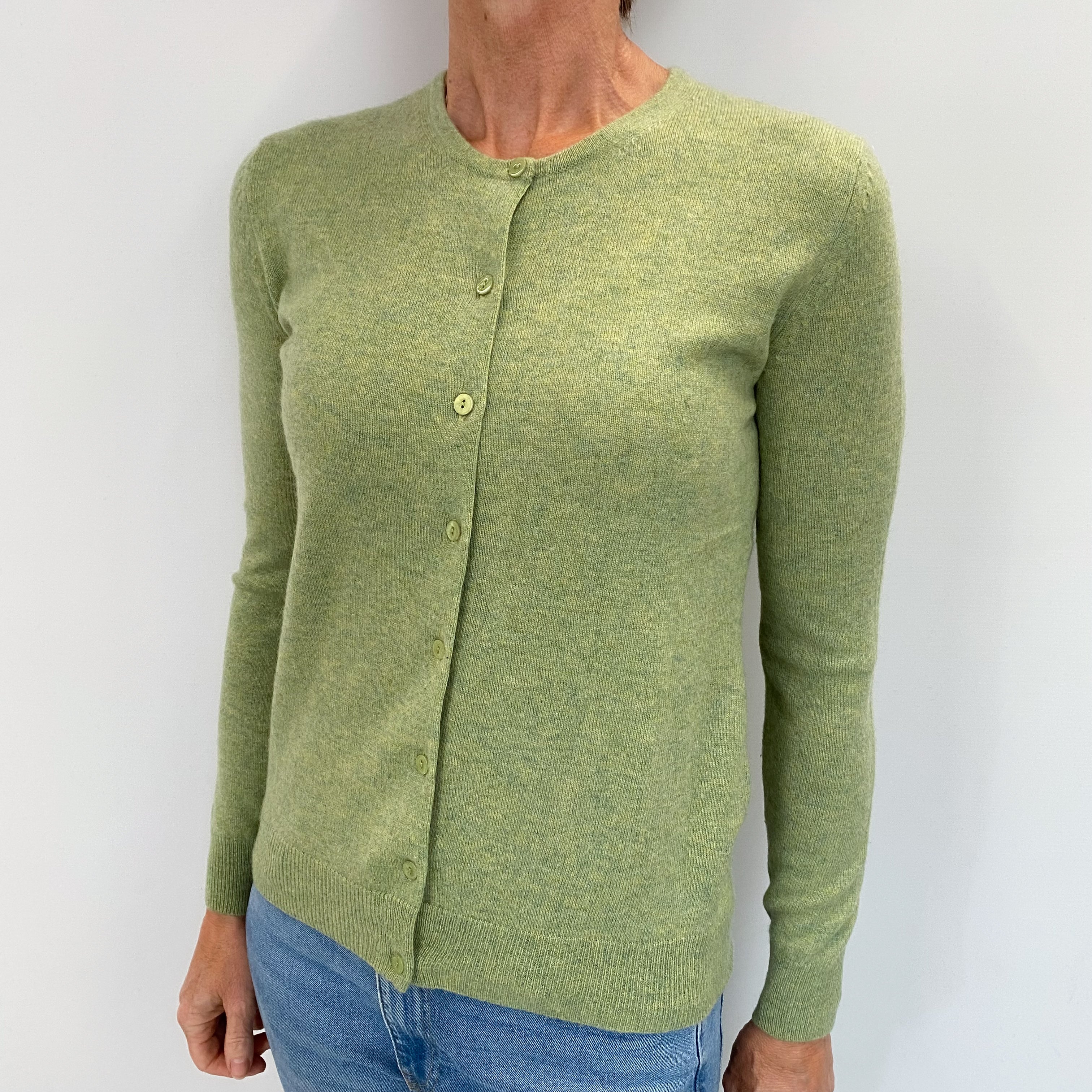 Pear Marl Cashmere Crew Neck Cardigan Small