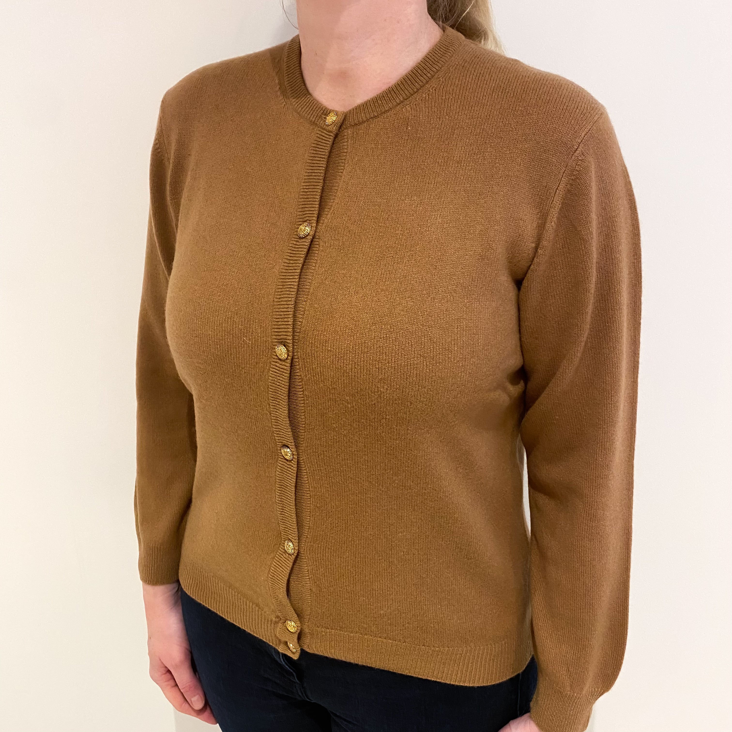 Butterscotch Brown Cashmere Crew Neck Cardigan Large