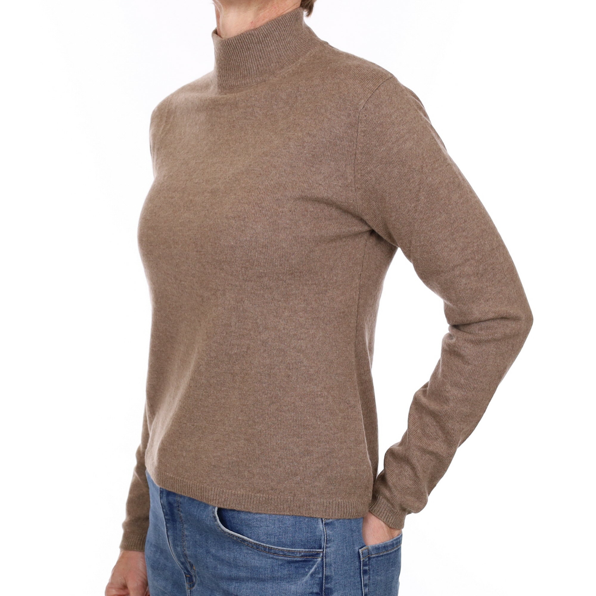 Taupe Brown Cashmere Turtle Neck Jumper Small