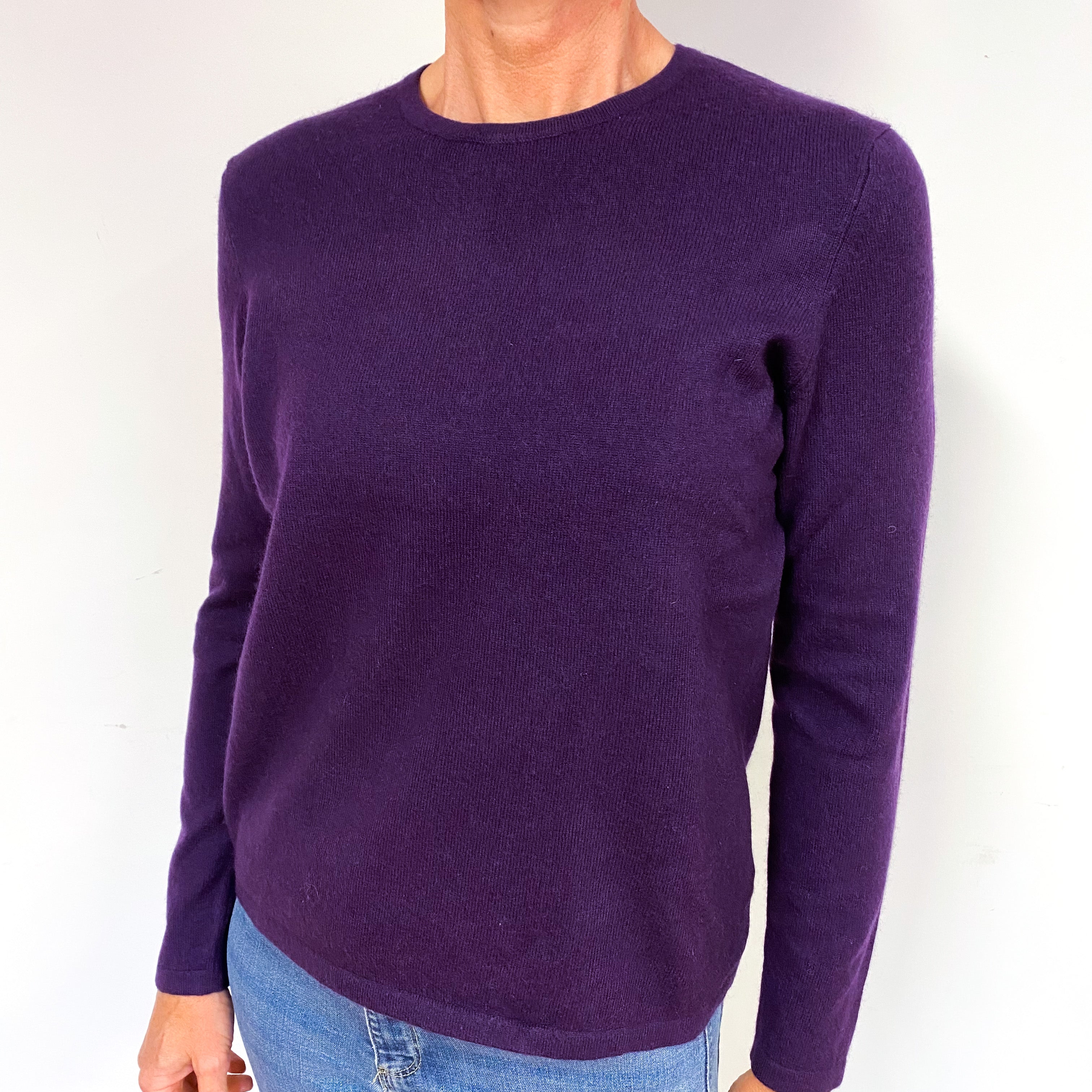 Deep Iris Purple Cashmere Crew Neck Jumper Medium