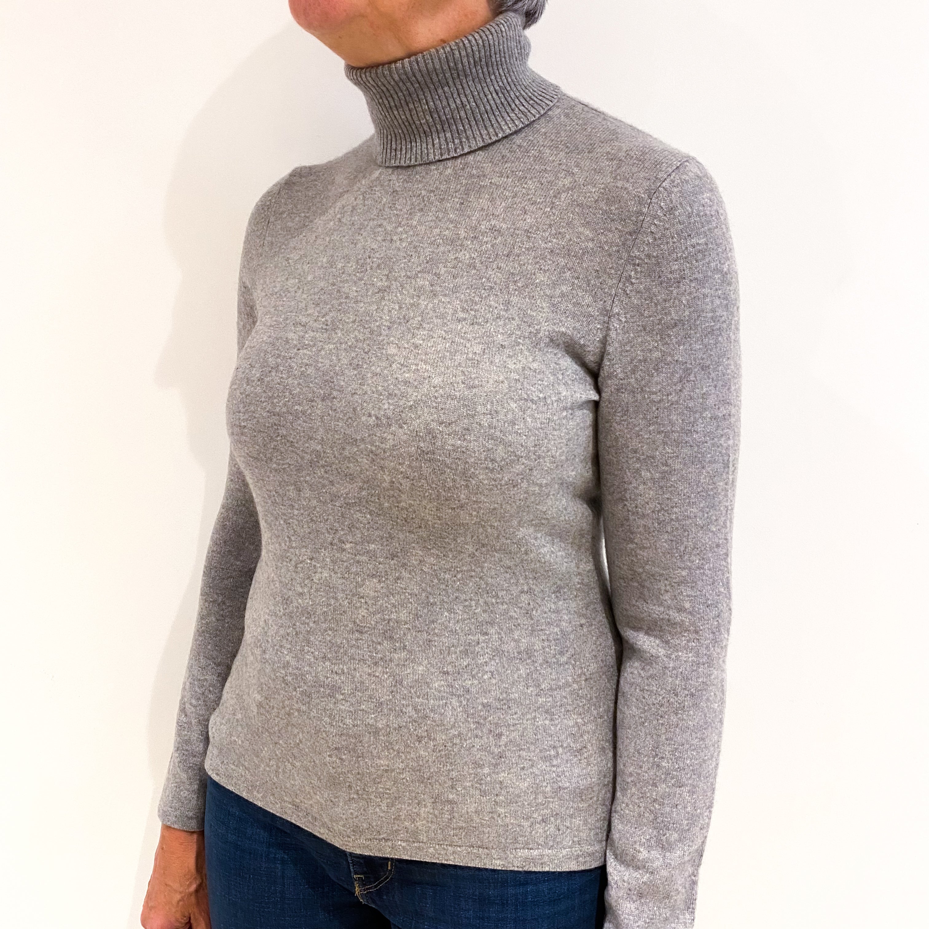 Smoke Grey Cashmere Polo Neck Jumper Medium