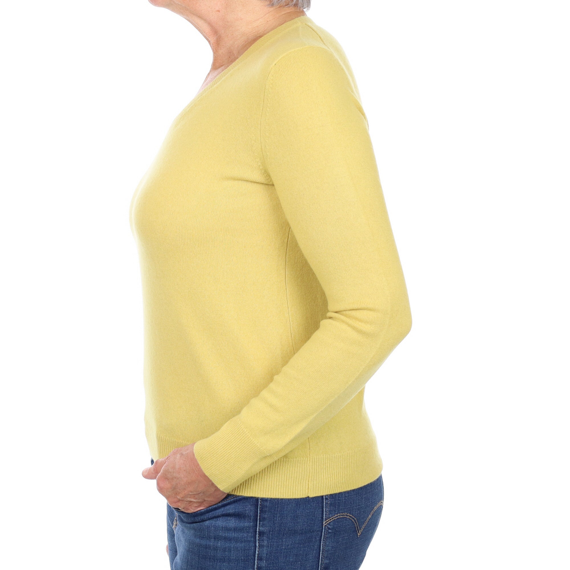 Flaxen Yellow Cashmere V Neck Jumper Medium