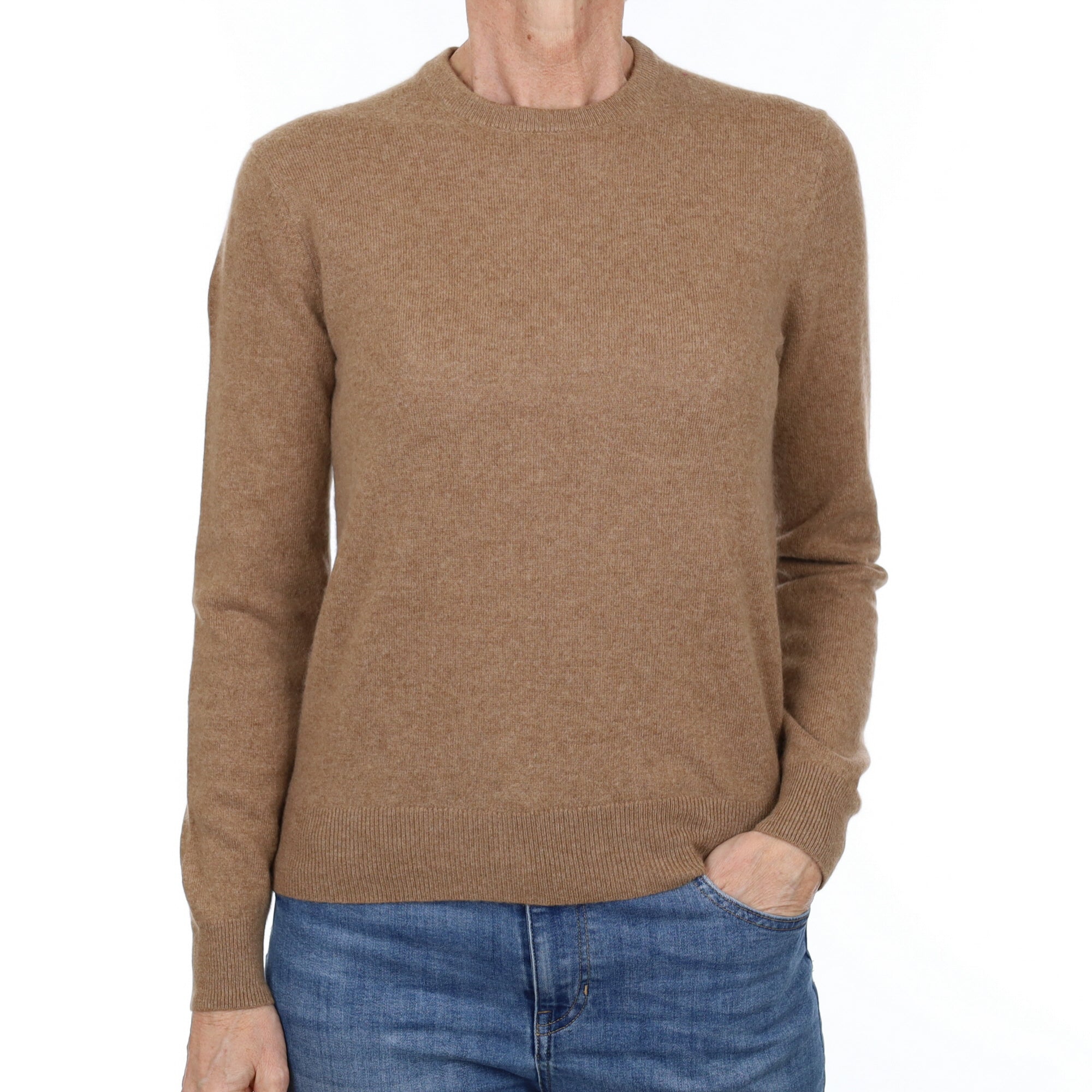 Toffee Brown Cashmere Crew Neck Jumper Small
