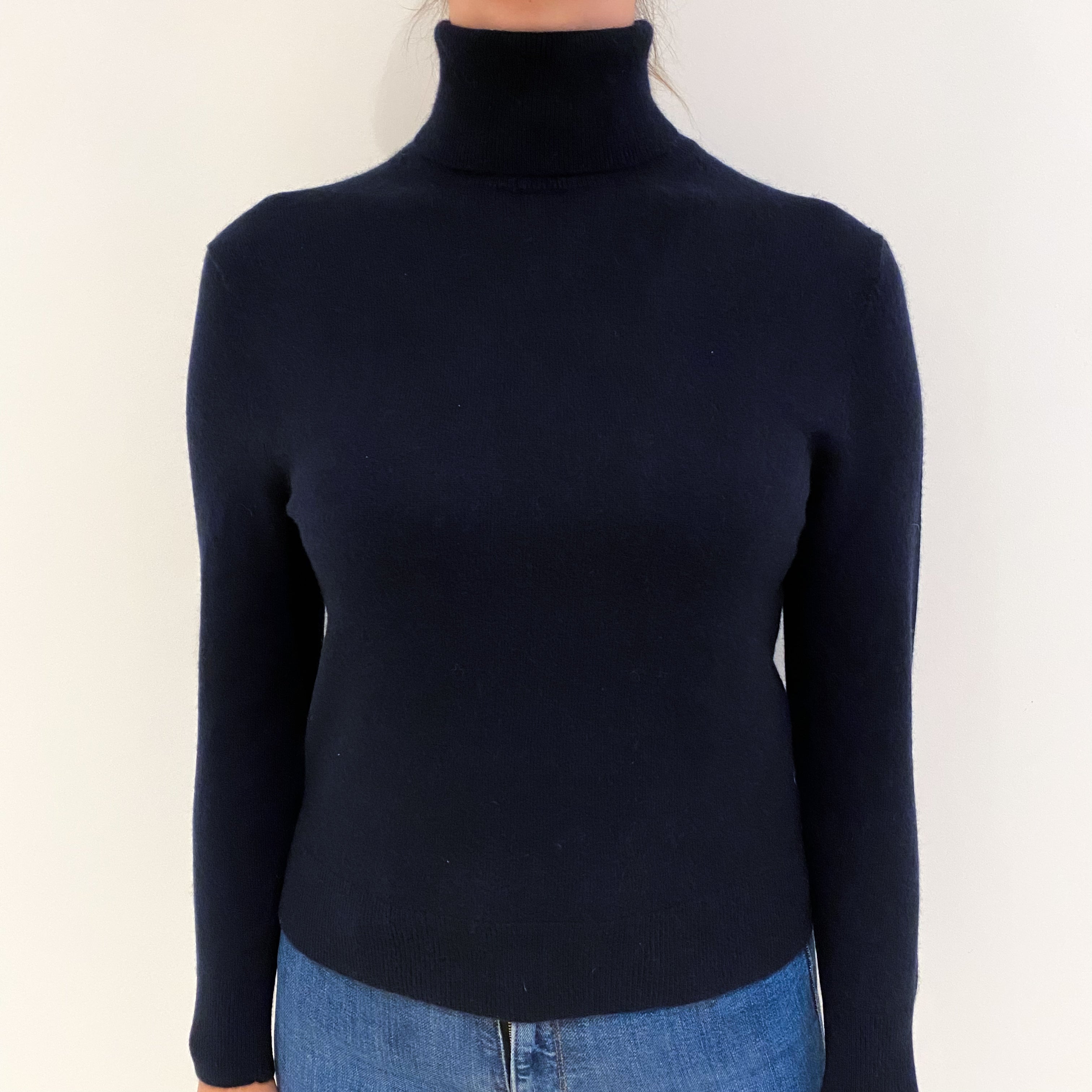 Darkest Navy Blue Cashmere Polo Neck Jumper Small