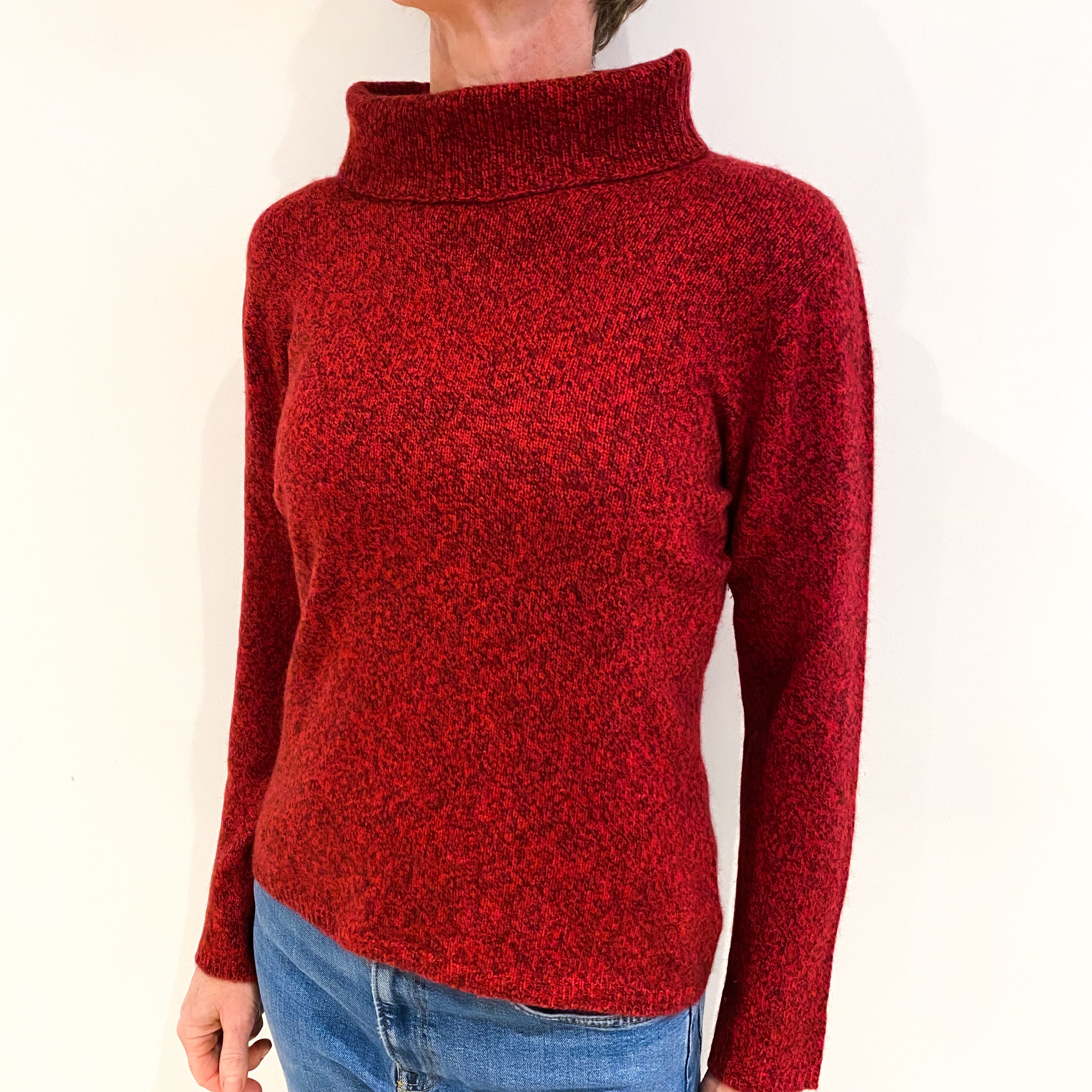 Cardinal Red Marl Cashmere Polo Neck Jumper Small