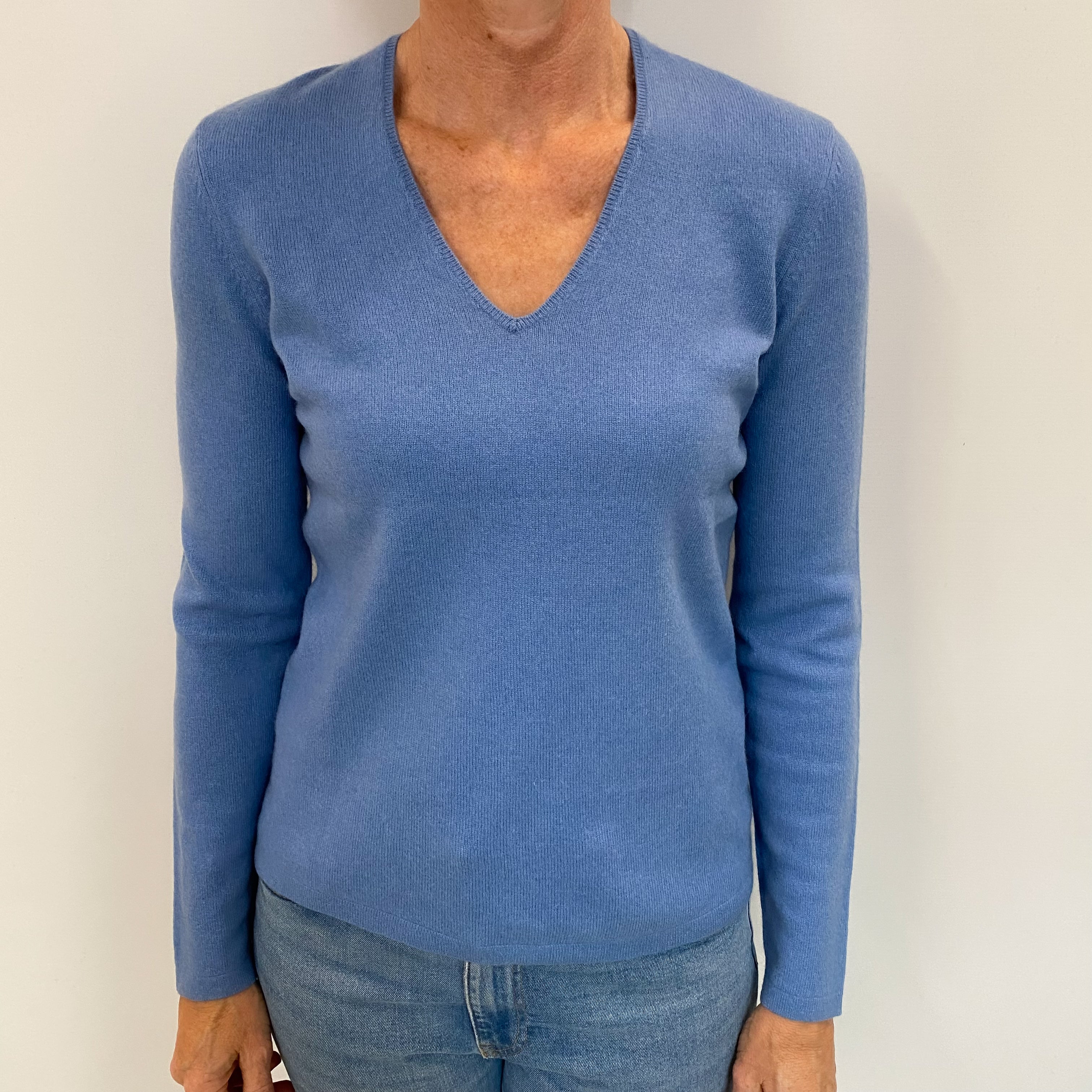Sky Blue Cashmere V Neck Jumper Small