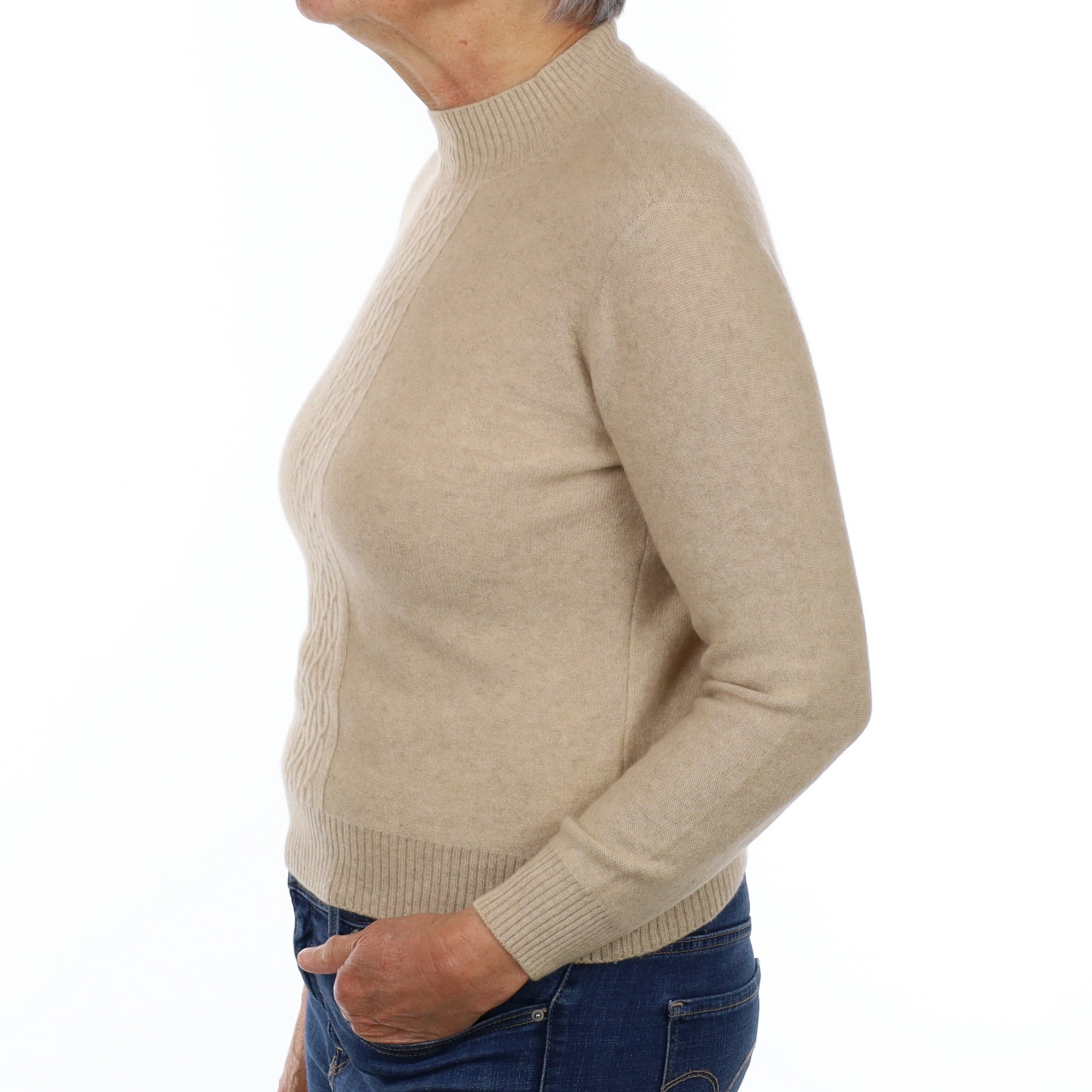 Oatmeal Beige Cashmere Turtle Neck Jumper Medium