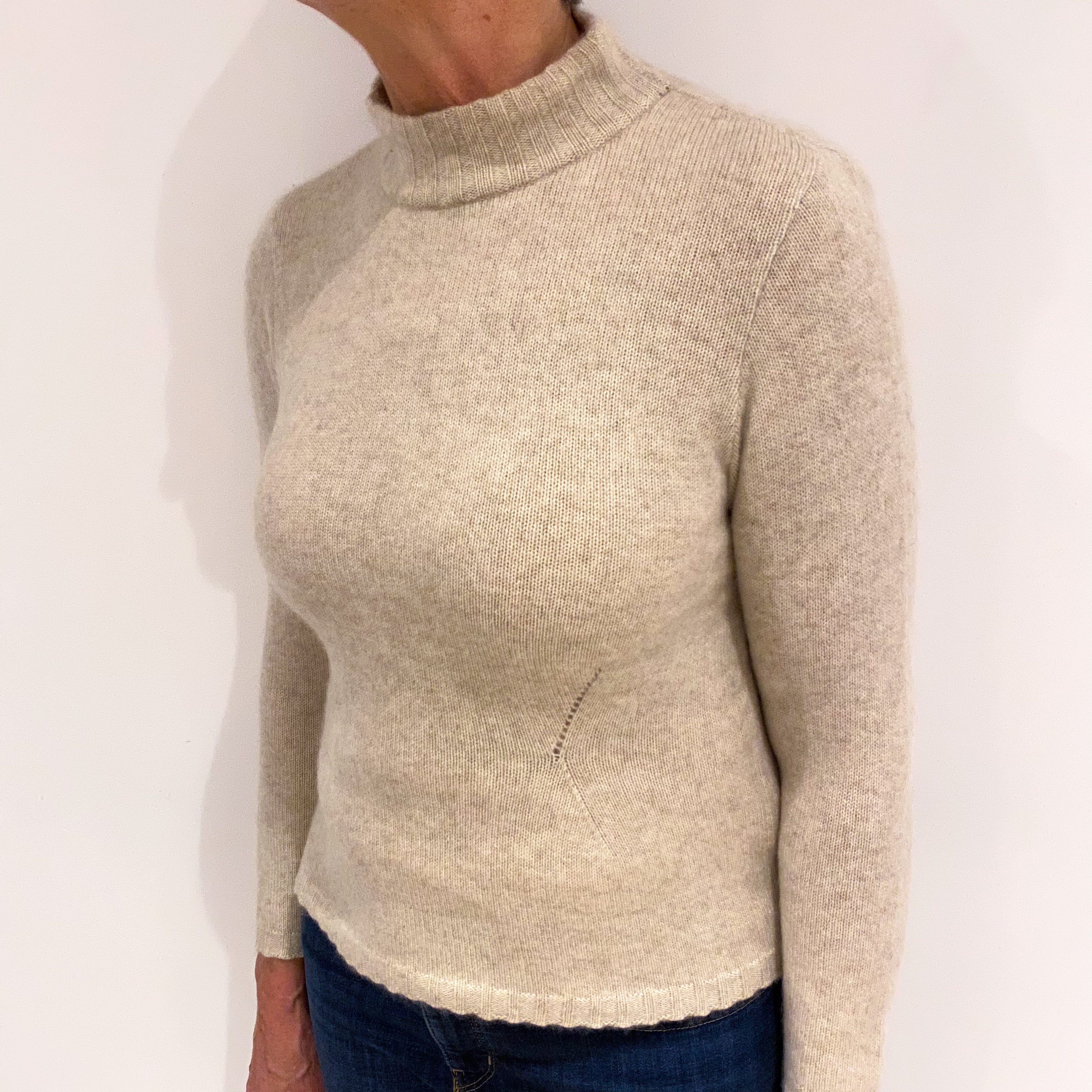 Oatmeal Beige Cashmere Turtle Neck Jumper Medium