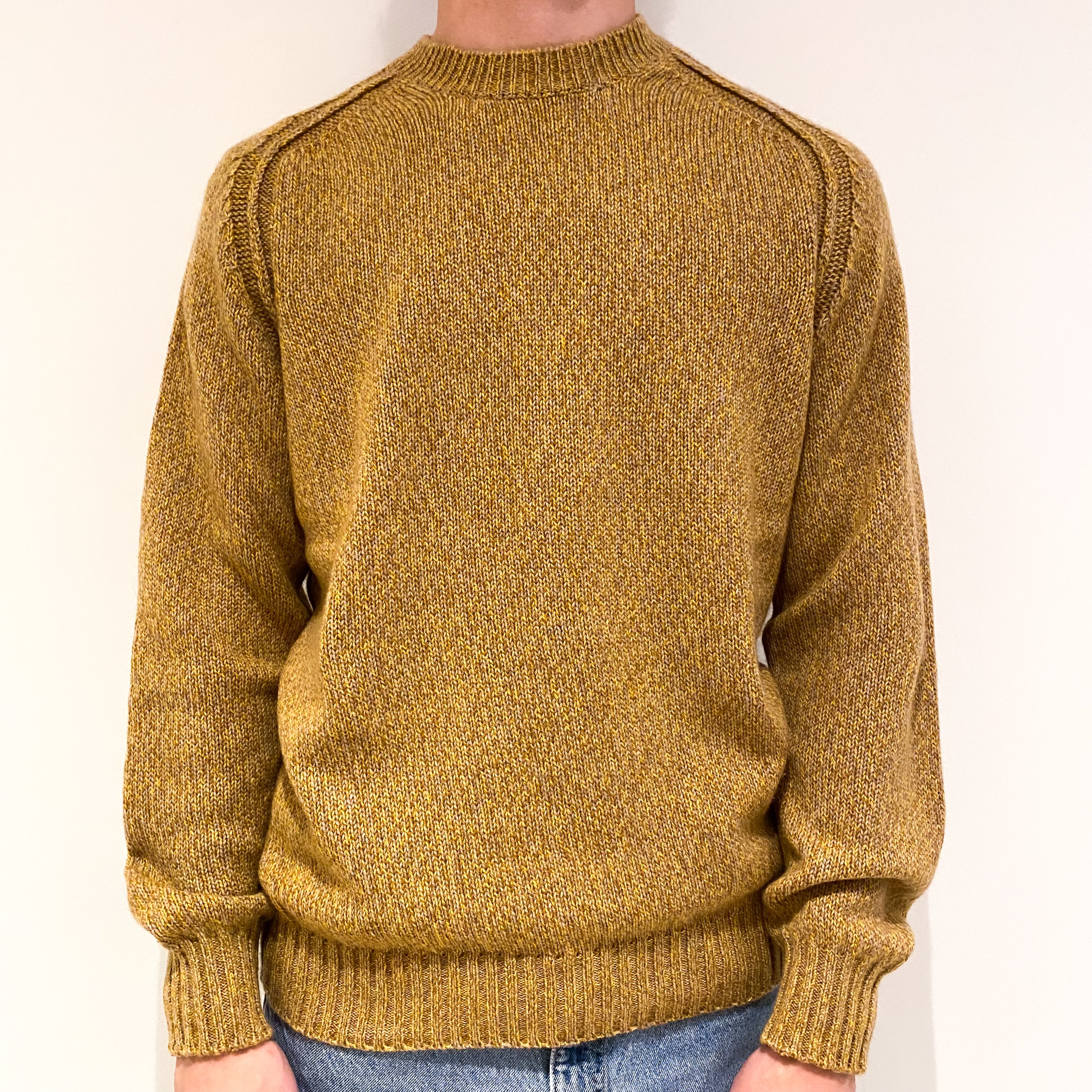 Men's Italian Gran Sasso Camel Brown Chunky Cashmere Crew Neck Jumper Large