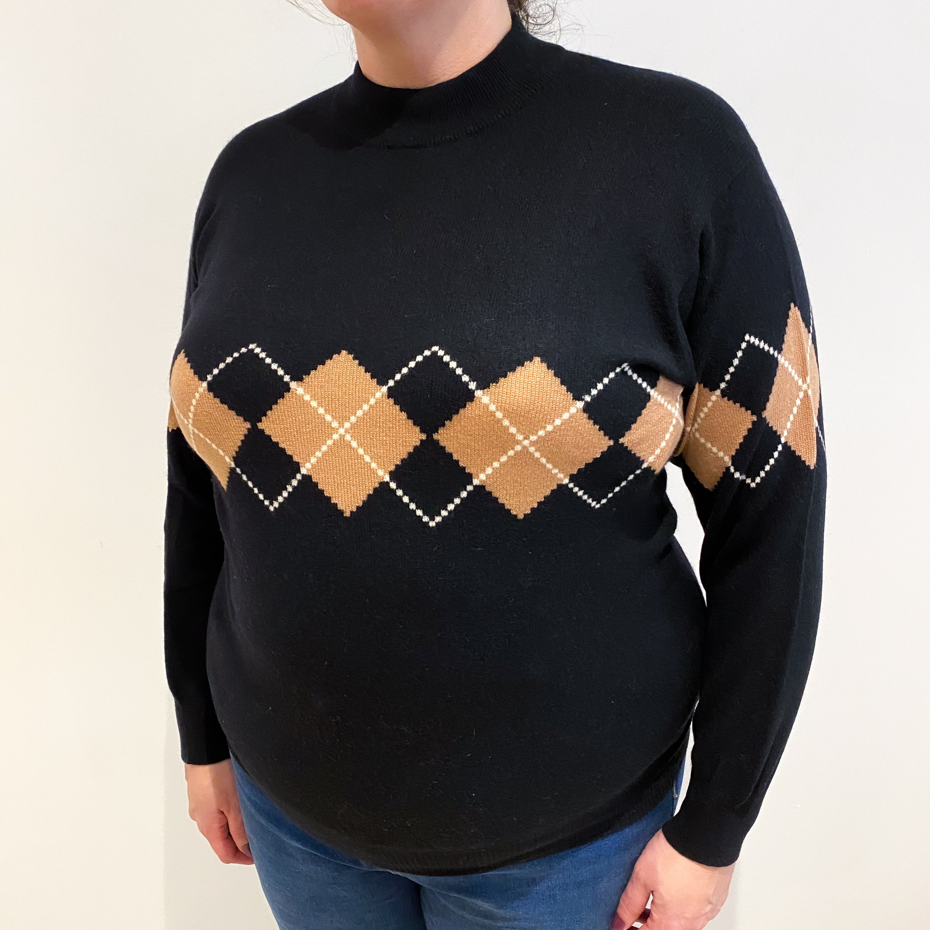 Black Pattern Cashmere Turtle Neck Jumper Extra Large