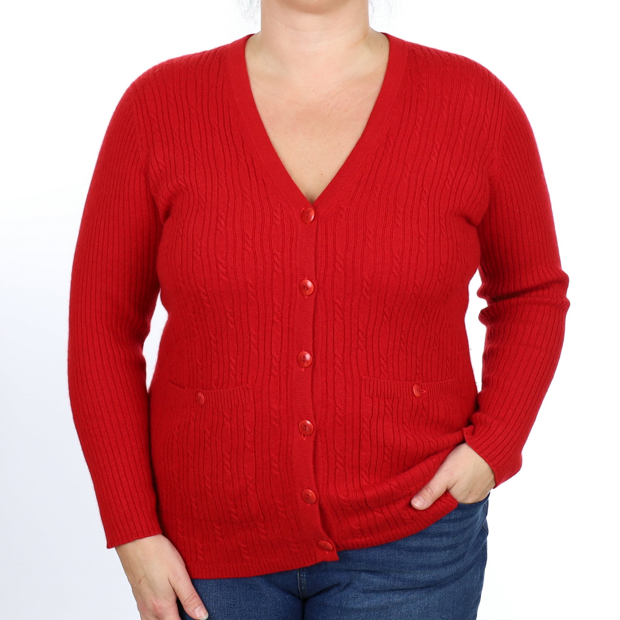 Post Box Red Cashmere V Neck Cardigan Large