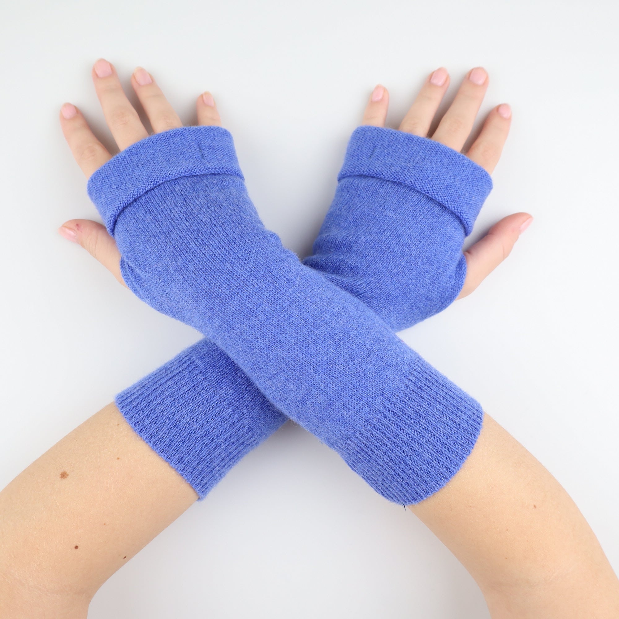 Deep Cornflower Blue Fingerless Gloves